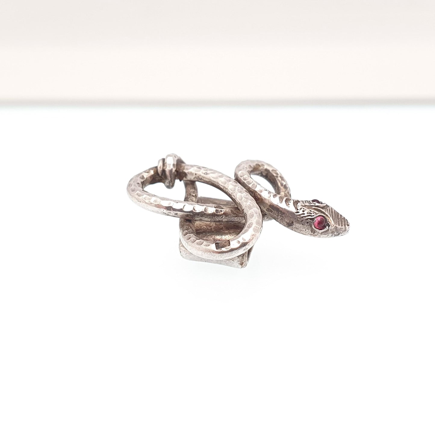 Antique Solid Silver Snake Chain Slider For Necklace Bracelet Ruby Paste Serpent Eternal Love Vintage Jewelry Jewellery