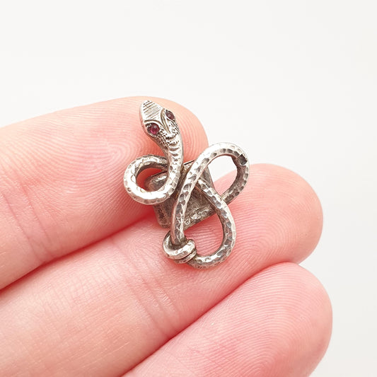 Antique Solid Silver Snake Chain Slider For Necklace Bracelet Ruby Paste Serpent Eternal Love Vintage Jewelry Jewellery