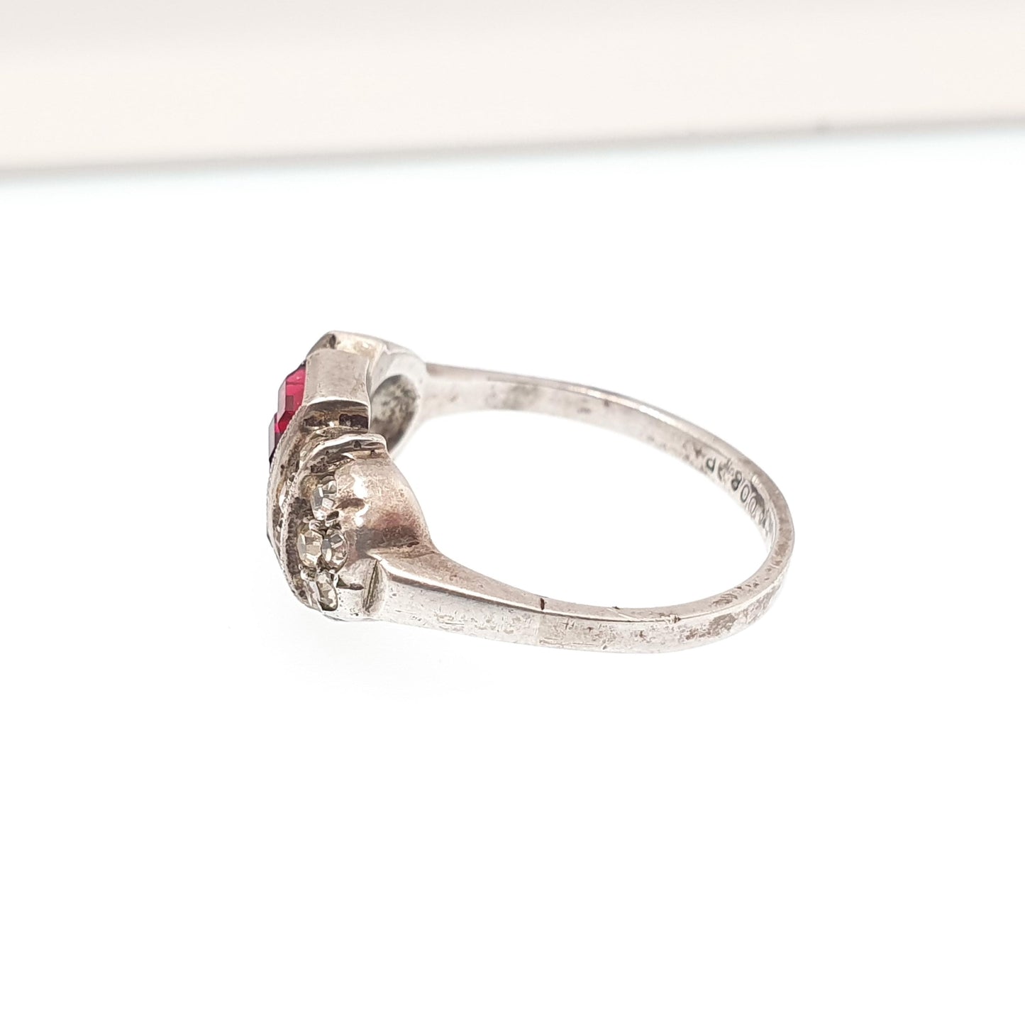 RESERVED/SOLD DON Antique Art Deco Ruby Paste Solid Silver Ring Baguette Cut Diamond Pastes 1920s Vintage Flapper