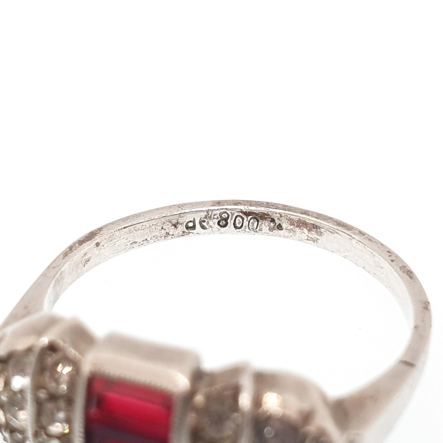 RESERVED/SOLD DON Antique Art Deco Ruby Paste Solid Silver Ring Baguette Cut Diamond Pastes 1920s Vintage Flapper