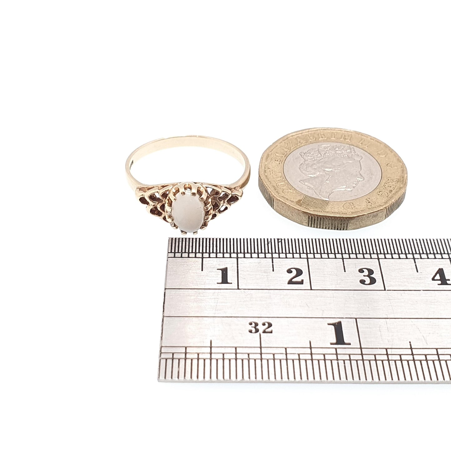 Vintage 9ct 9k Gold Opal Ring White Solitaire Gemstone Solid 9kt Yellow Hallmarked Retro Womens Jewelry Jewellery