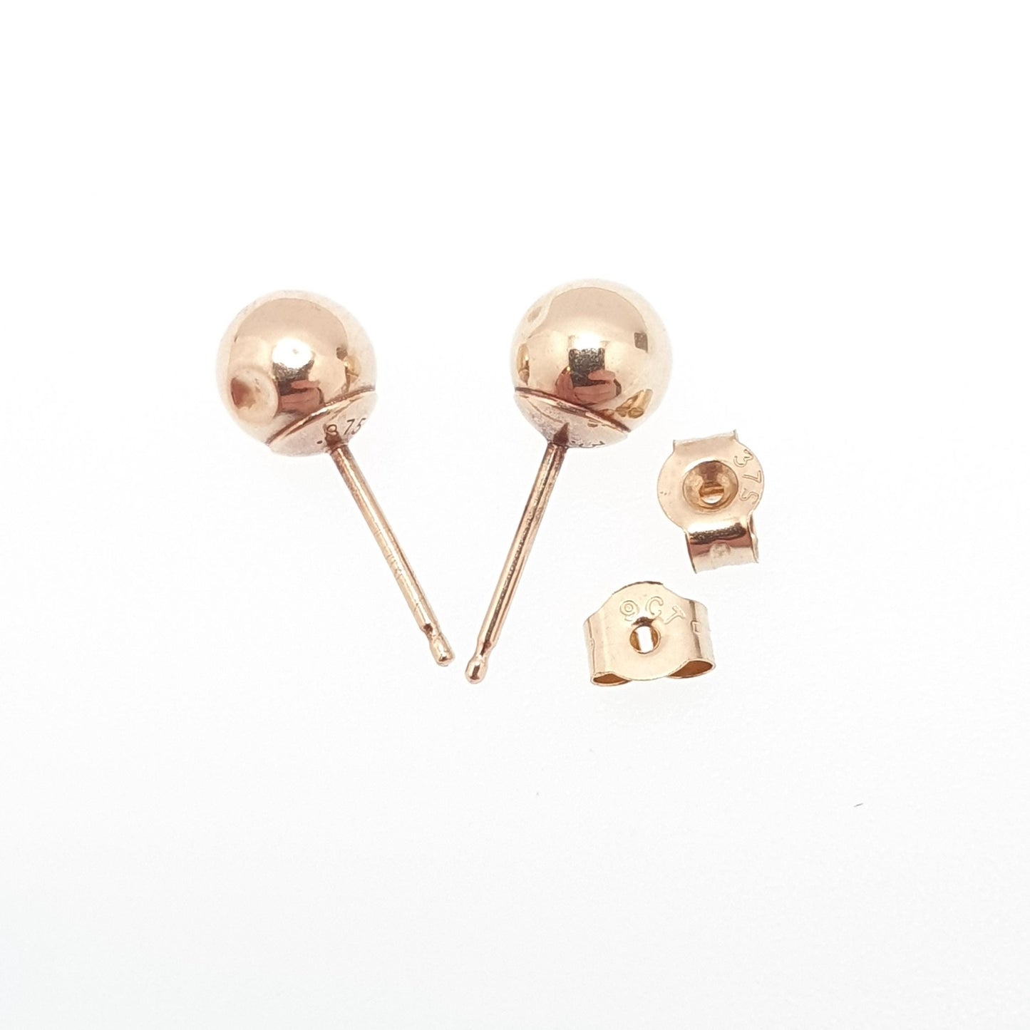 Vintage 9k 9ct Gold Ball Bead Stud Earrings Sphere Round 1980s Retro Yellow 375 Jewelry Jewellery