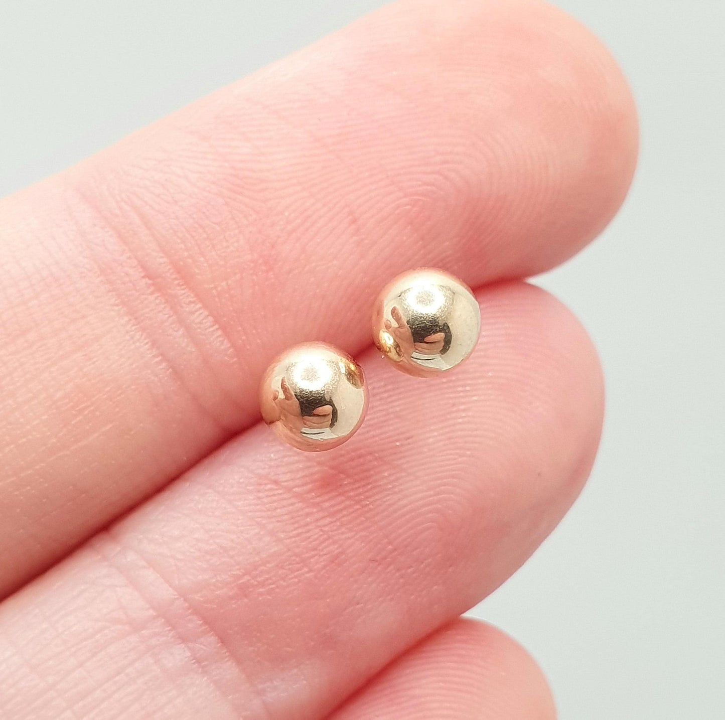 Vintage 9k 9ct Gold Ball Bead Stud Earrings Sphere Round 1980s Retro Yellow 375 Jewelry Jewellery