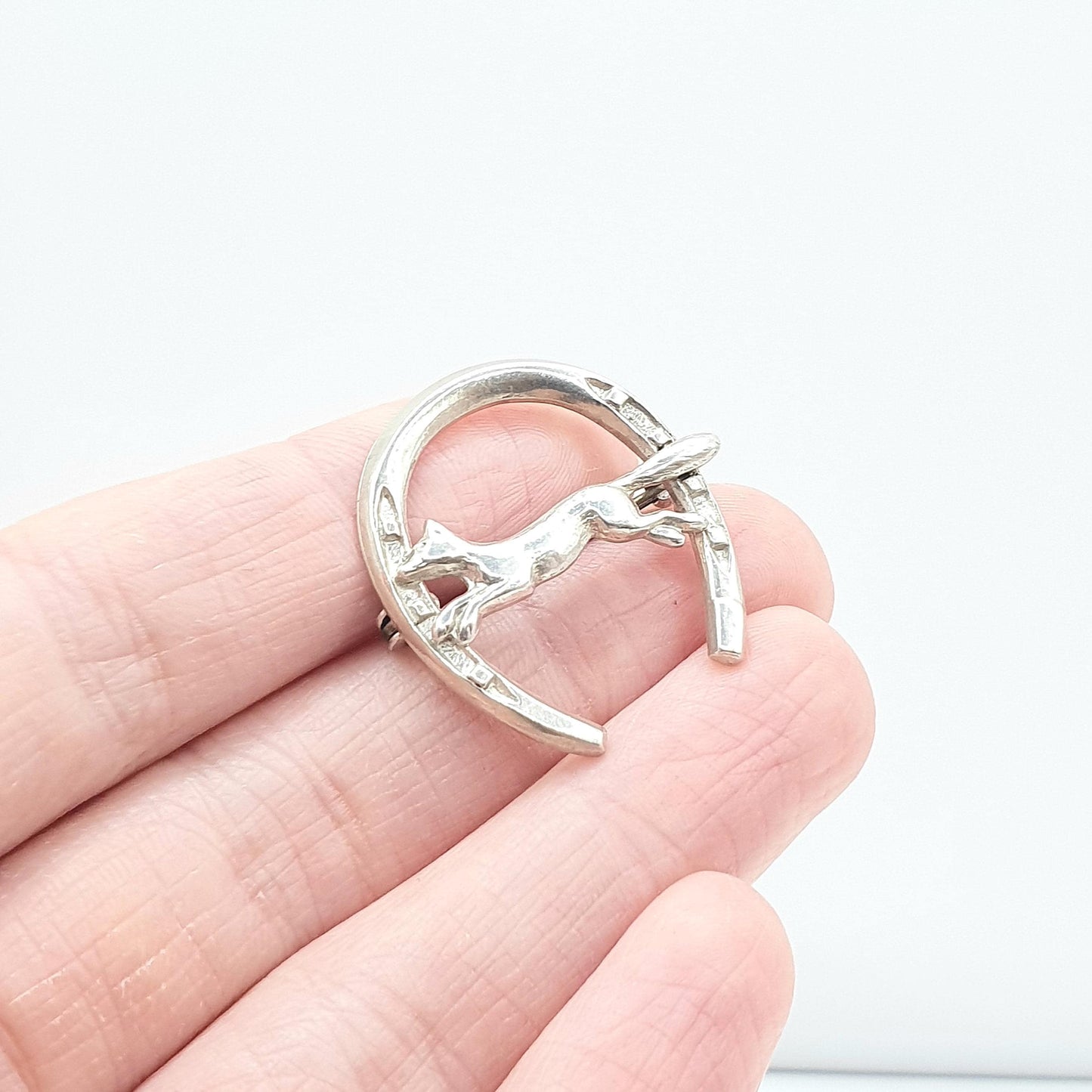 Antique Victorian Solid Silver Horseshoe Fox Brooch Good Luck Lucky Vintage Unisex Jewelry Jewellery