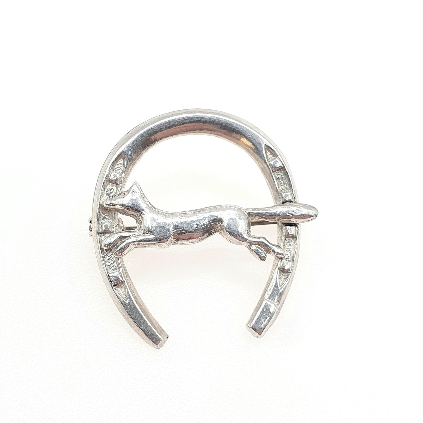 Antique Victorian Solid Silver Horseshoe Fox Brooch Good Luck Lucky Vintage Unisex Jewelry Jewellery