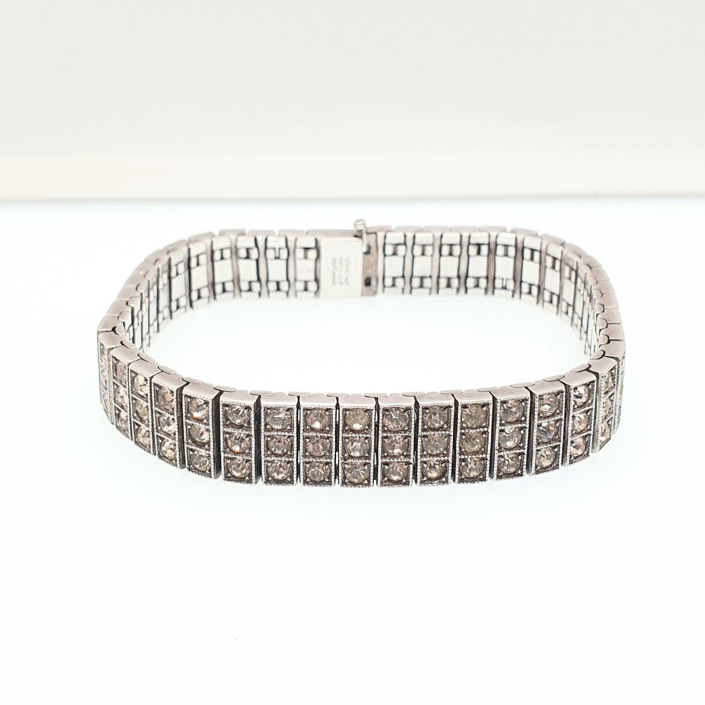 Antique Sterling Silver Diamond Paste Bracelet Art Deco Square Link Genuine 1920s Vintage Sparkly Cocktail Womens Jewelry Jewellery