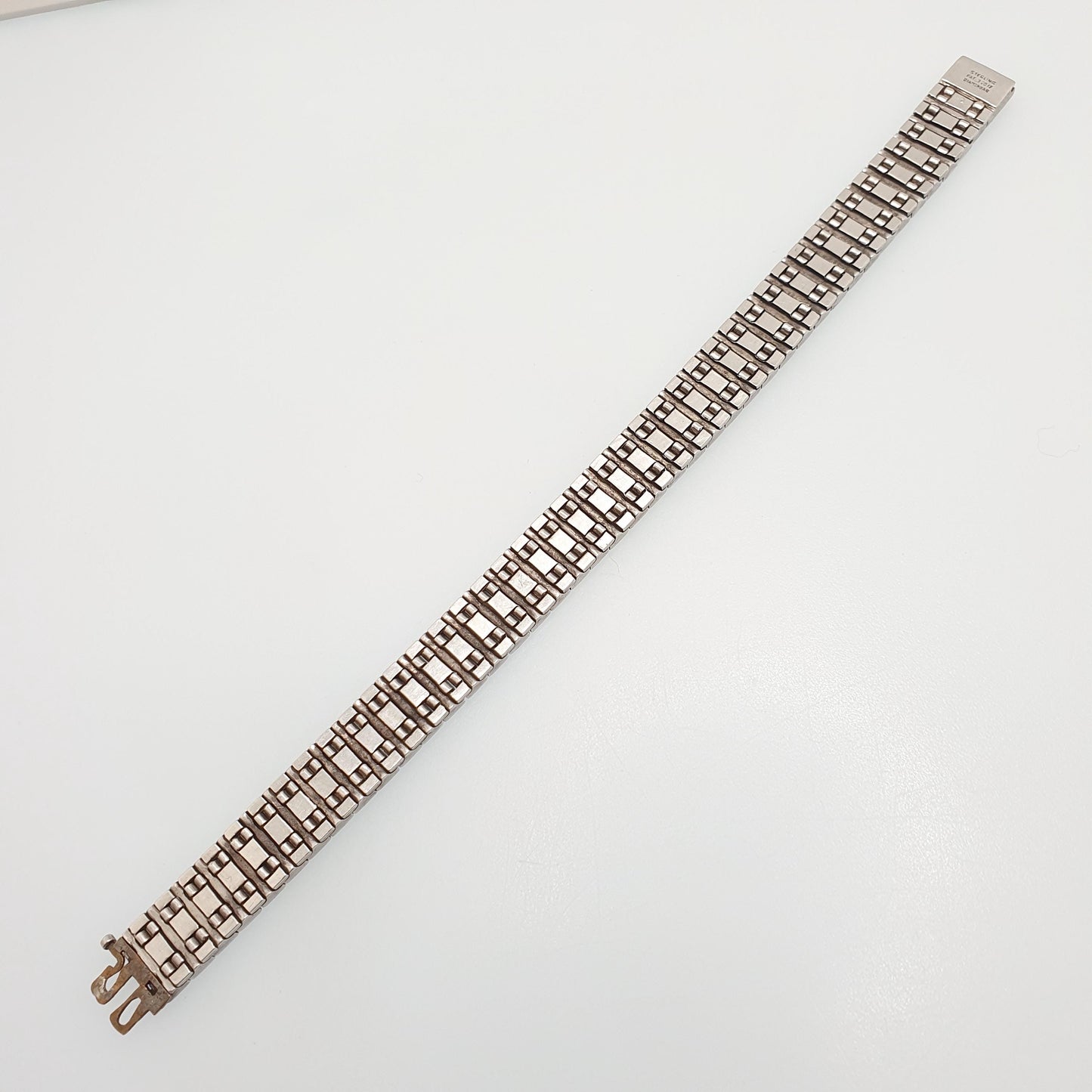 Antique Sterling Silver Diamond Paste Bracelet Art Deco Square Link Genuine 1920s Vintage Sparkly Cocktail Womens Jewelry Jewellery