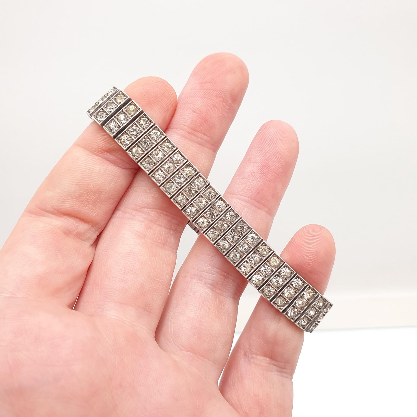 Antique Sterling Silver Diamond Paste Bracelet Art Deco Square Link Genuine 1920s Vintage Sparkly Cocktail Womens Jewelry Jewellery
