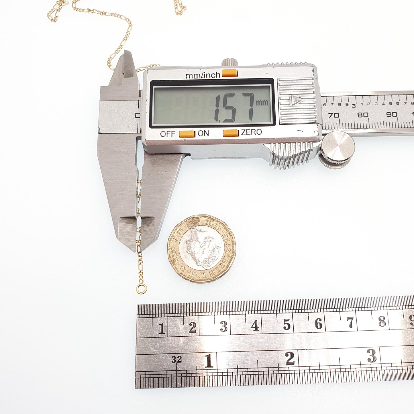 Vintage 18k 18ct Gold Chain Necklace Figaro Link Curb 43cm 16.9" 3.02g Yellow Solid 18 Carat Mens Womens Jewelry Jewellery