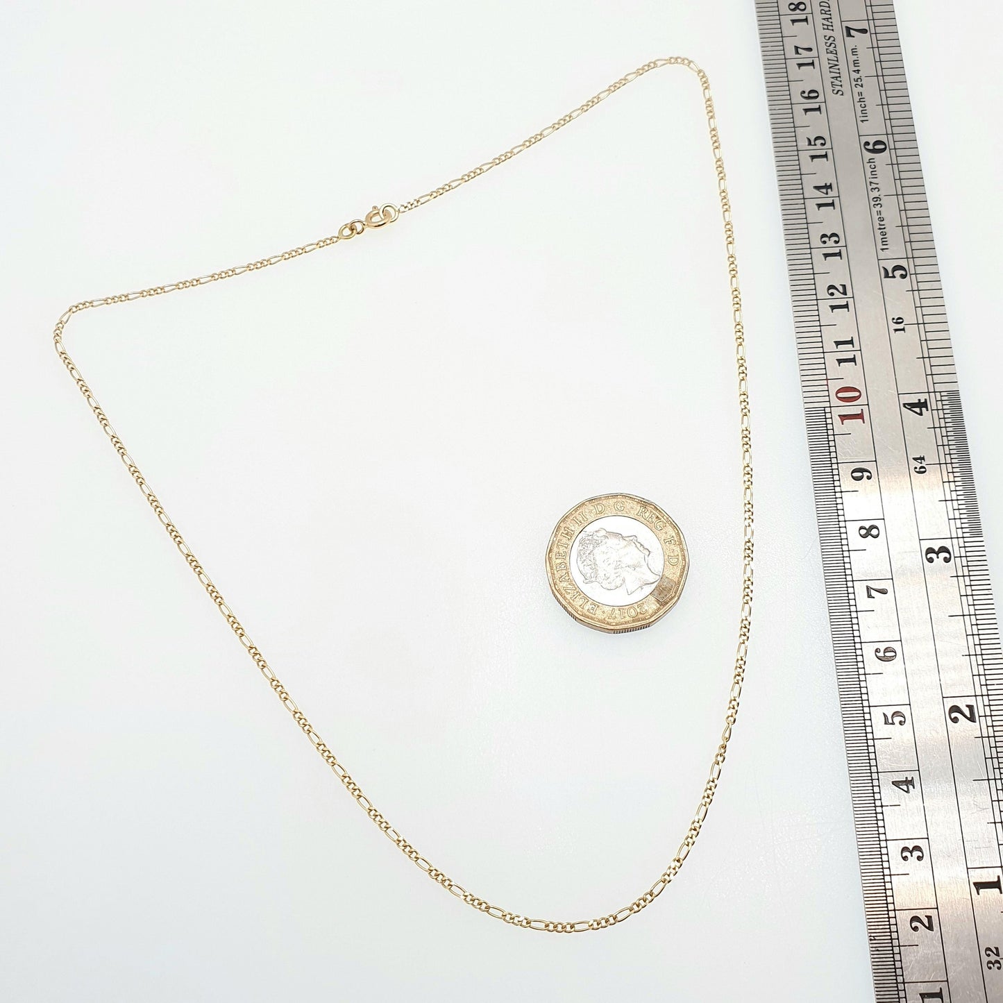 Vintage 18k 18ct Gold Chain Necklace Figaro Link Curb 43cm 16.9" 3.02g Yellow Solid 18 Carat Mens Womens Jewelry Jewellery