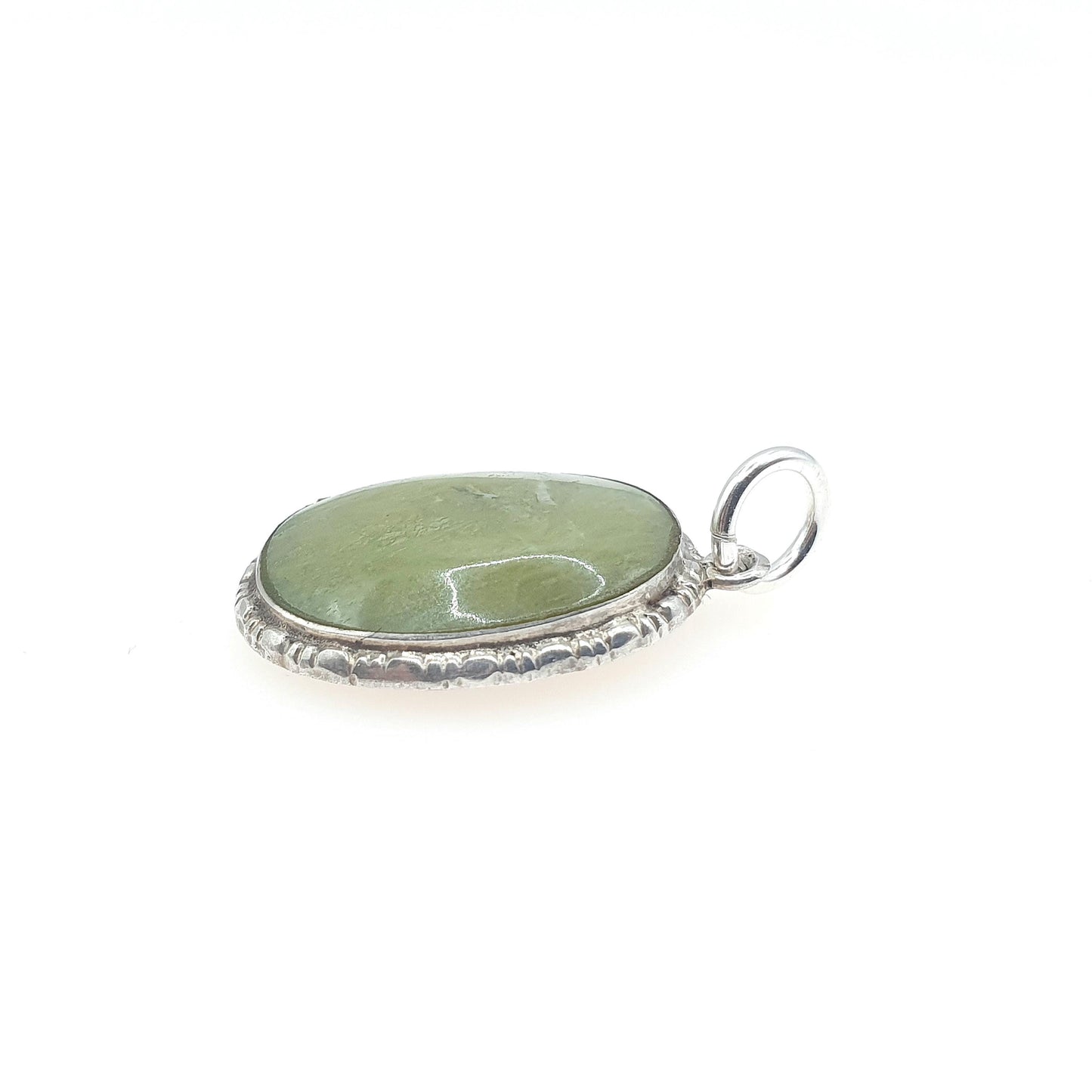Vintage Sterling Silver Connemara Marble Pendant Irish Green Hardstone Gemstone Oval Good Luck Womens Unisex Jewelry Jewellery