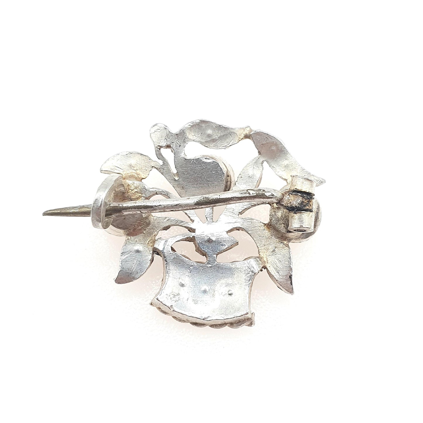 Antique Solid Silver Giardinetti Paste Brooch Flower Basket Garden French Multi Coloured Vintage Womens Jewelry Jewellery