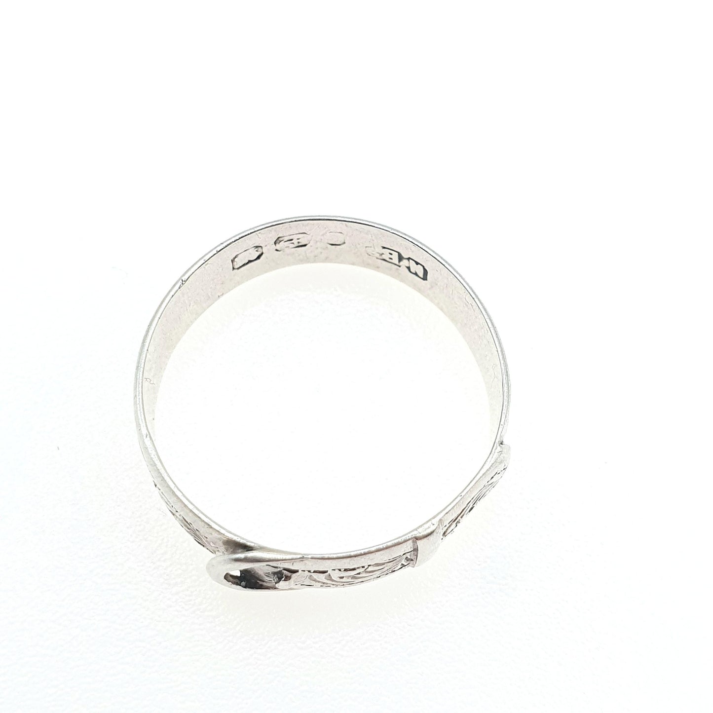 Antique Victorian Sterling Silver Buckle Band Ring Eternity Fidelity Love Token Engraved Womens Ladies Unisex Jewelry Jewellery