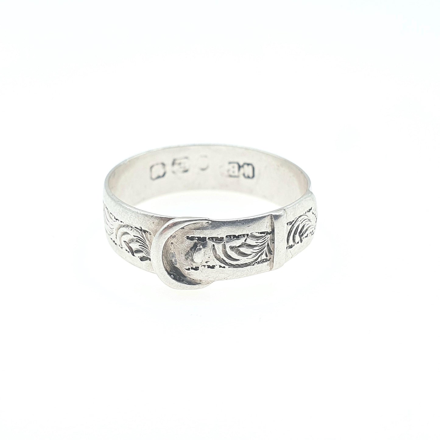 Antique Victorian Sterling Silver Buckle Band Ring Eternity Fidelity Love Token Engraved Womens Ladies Unisex Jewelry Jewellery