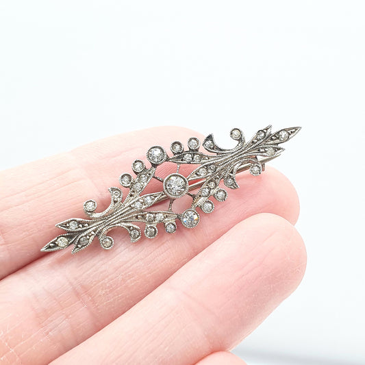 Antique Victorian Solid Silver Diamond Paste Brooch Art Nouveau Scroll Foiled Womens Unisex Jewelry Jewellery