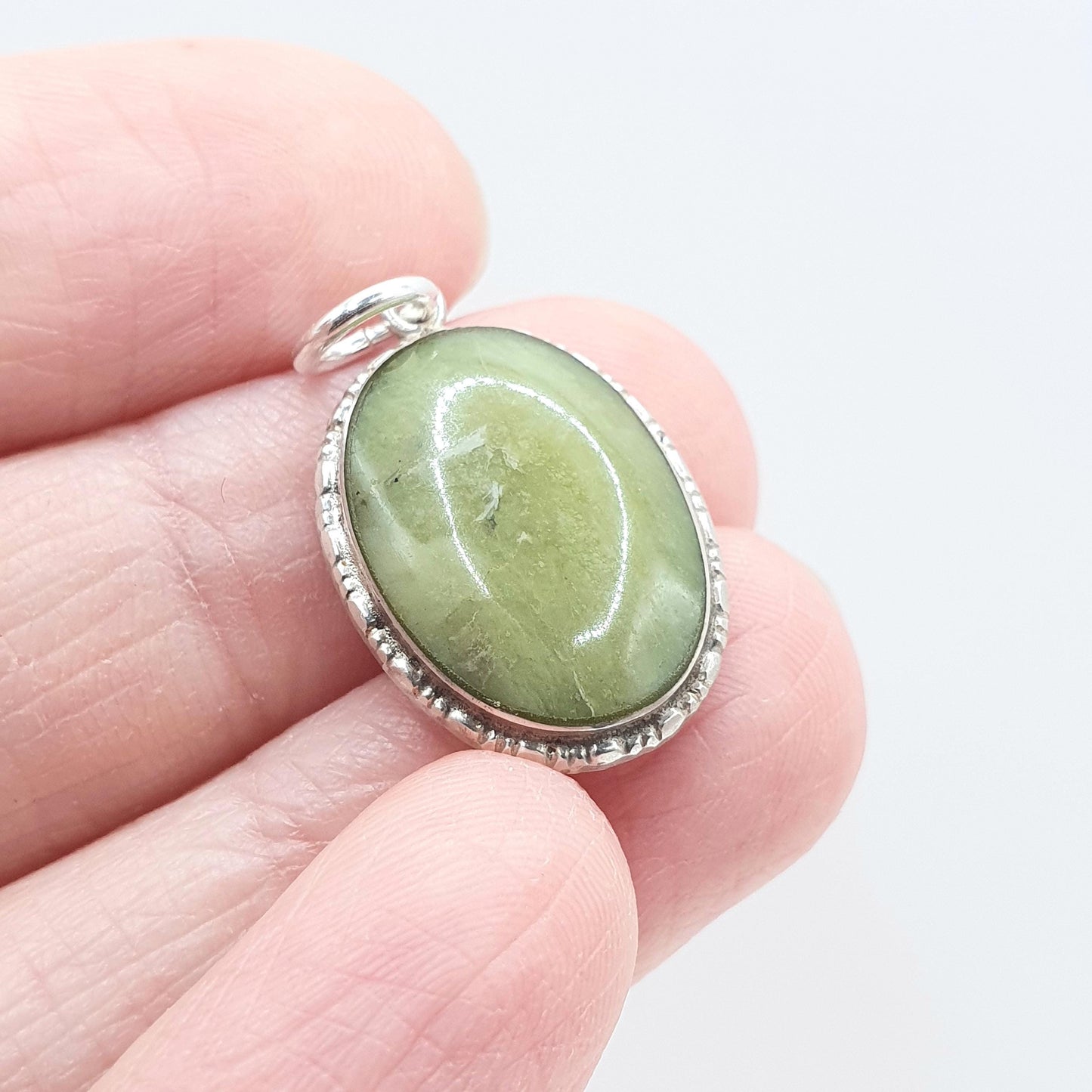 Vintage Sterling Silver Connemara Marble Pendant Irish Green Hardstone Gemstone Oval Good Luck Womens Unisex Jewelry Jewellery