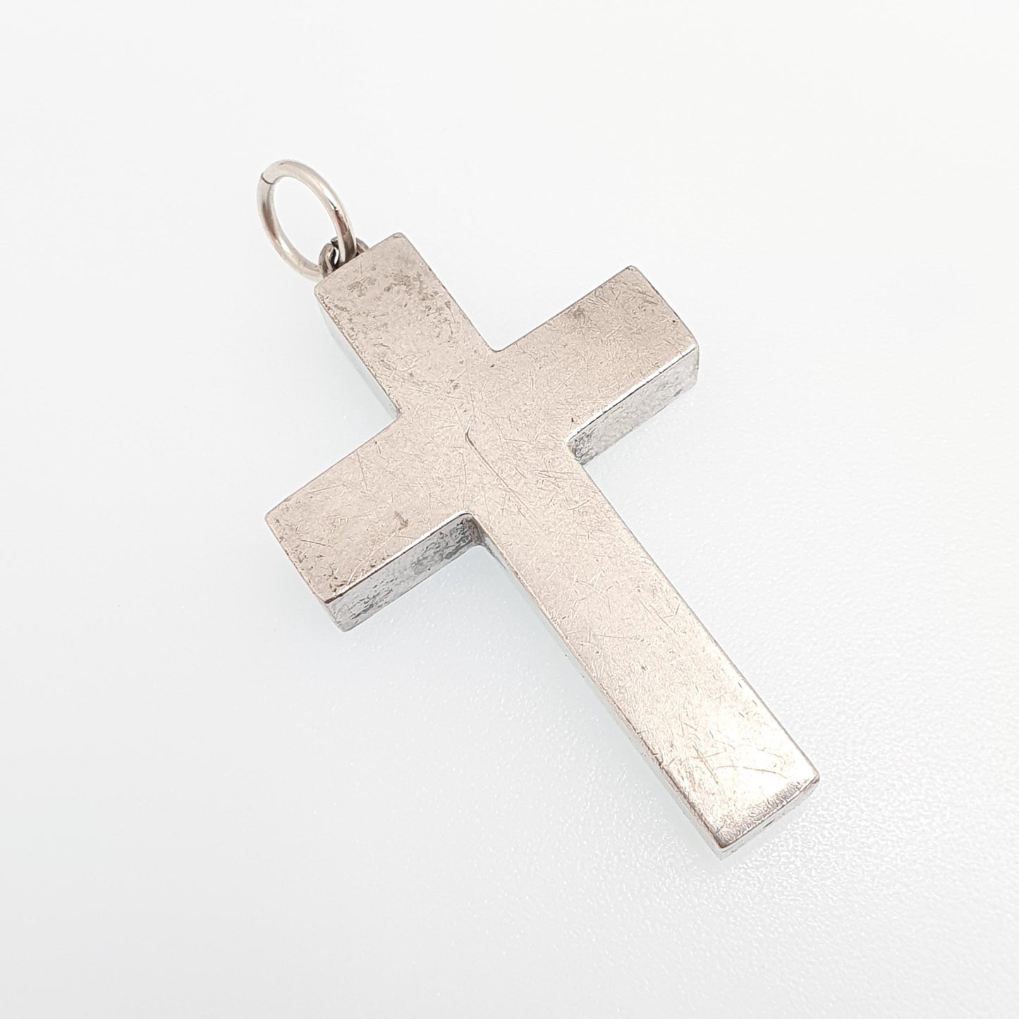 Antique Victorian Solid Silver Crucifix Necklace Pendant Hand Engraved Thick Chunky Catholic Christian Jewelry Vintage Womens