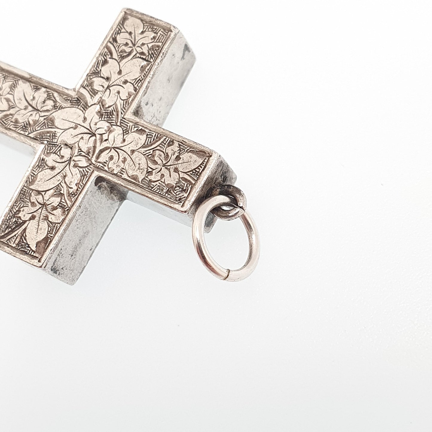 Antique Victorian Solid Silver Crucifix Necklace Pendant Hand Engraved Thick Chunky Catholic Christian Jewelry Vintage Womens