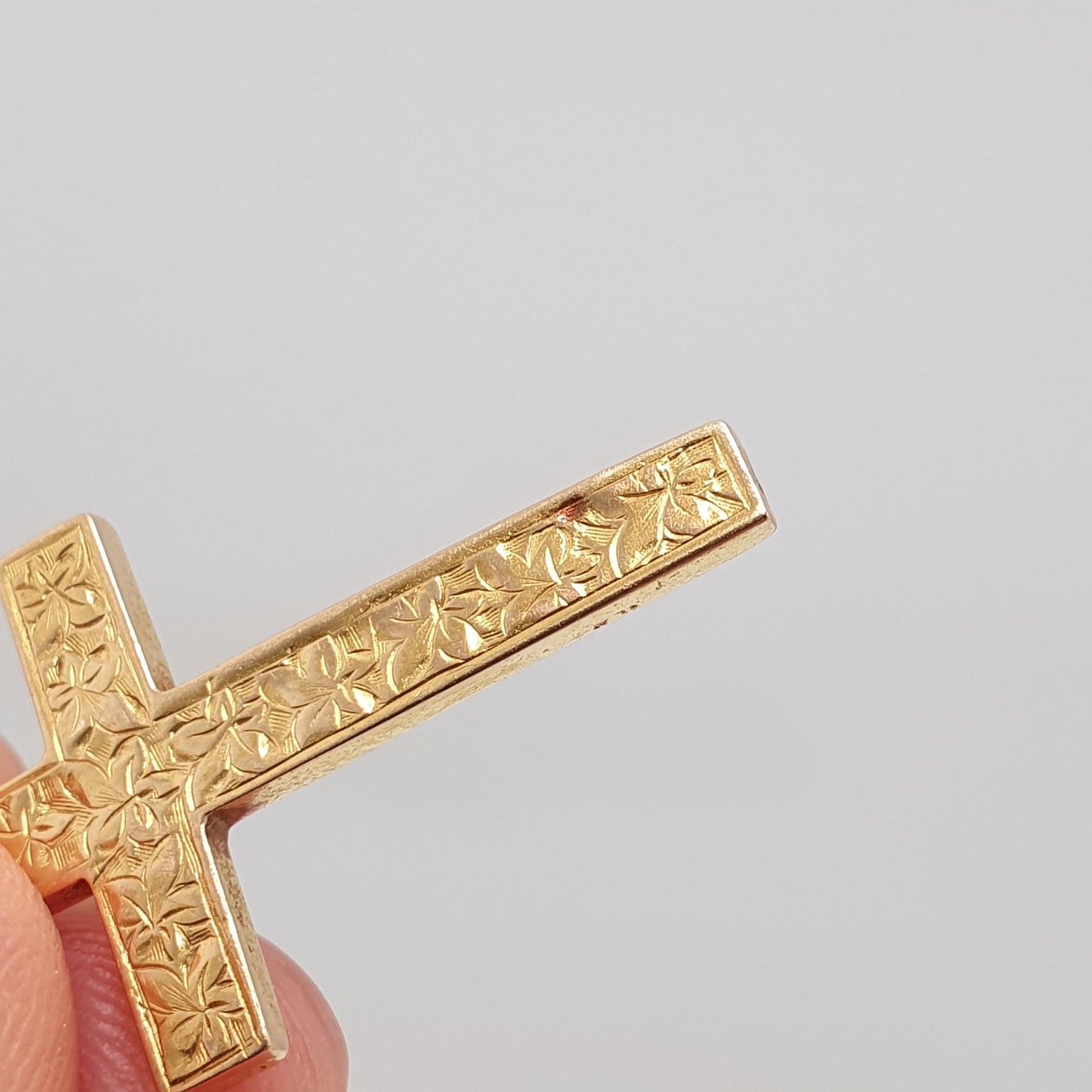 Antique 15ct Gold Crucifix Pendant Victorian Cross Necklace 1899 Hallmark 15kt 625 Yellow Engraved Vintage Jewellery Jewelry