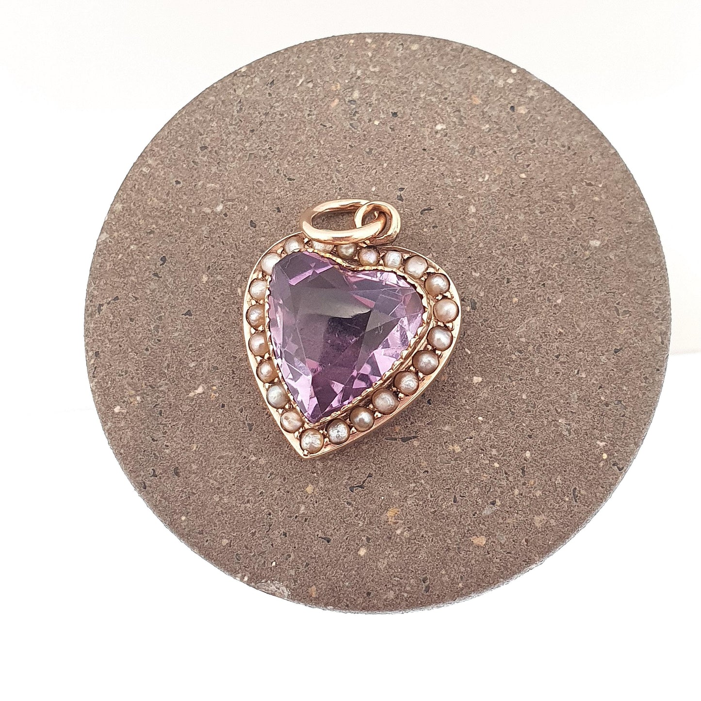 Antique Victorian 9ct Gold Amethyst Heart Pendant Seed Pearl Necklace Puffer Heart Cut Solid 9k 375 9kt Jewelry Jewellery