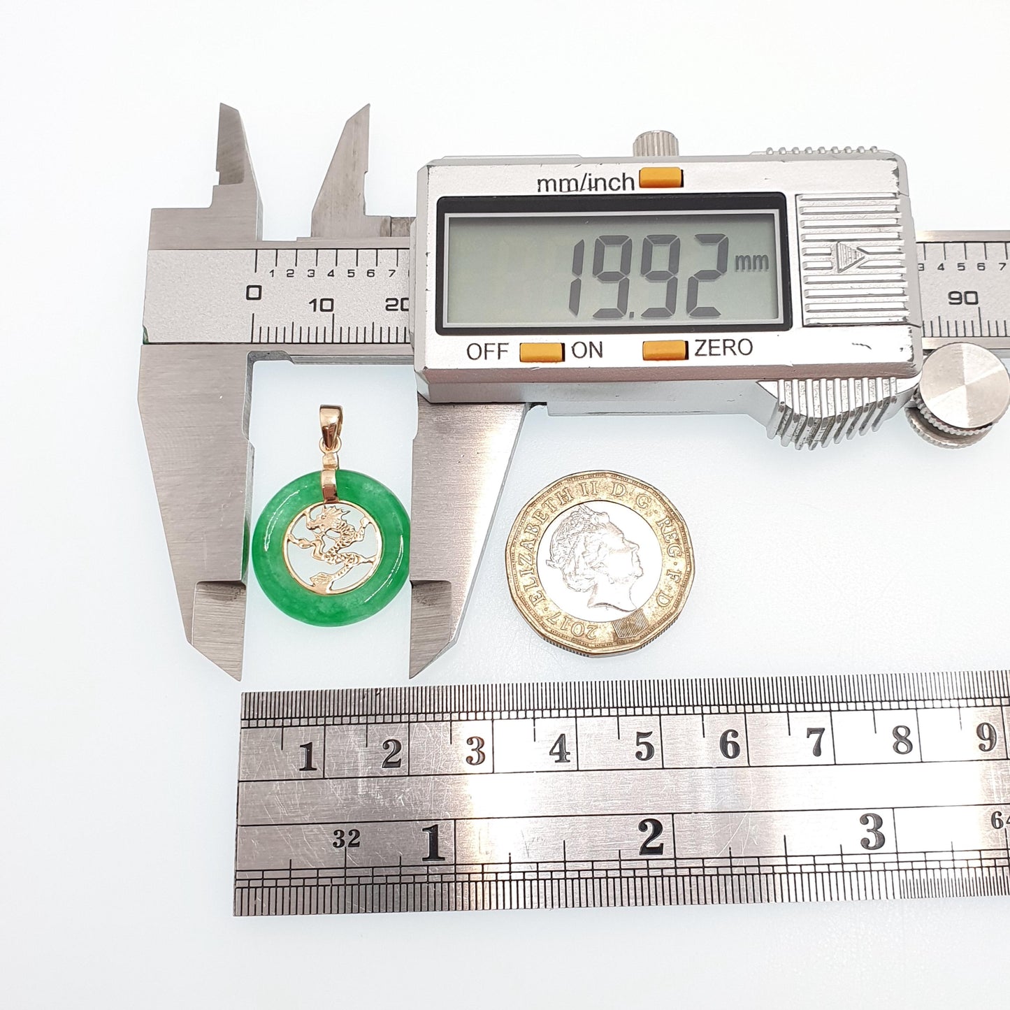 Vintage 14k Gold Chinese Dragon Necklace Green Jade Pendant China Solid 14kt 585 Jewelry Jewellery