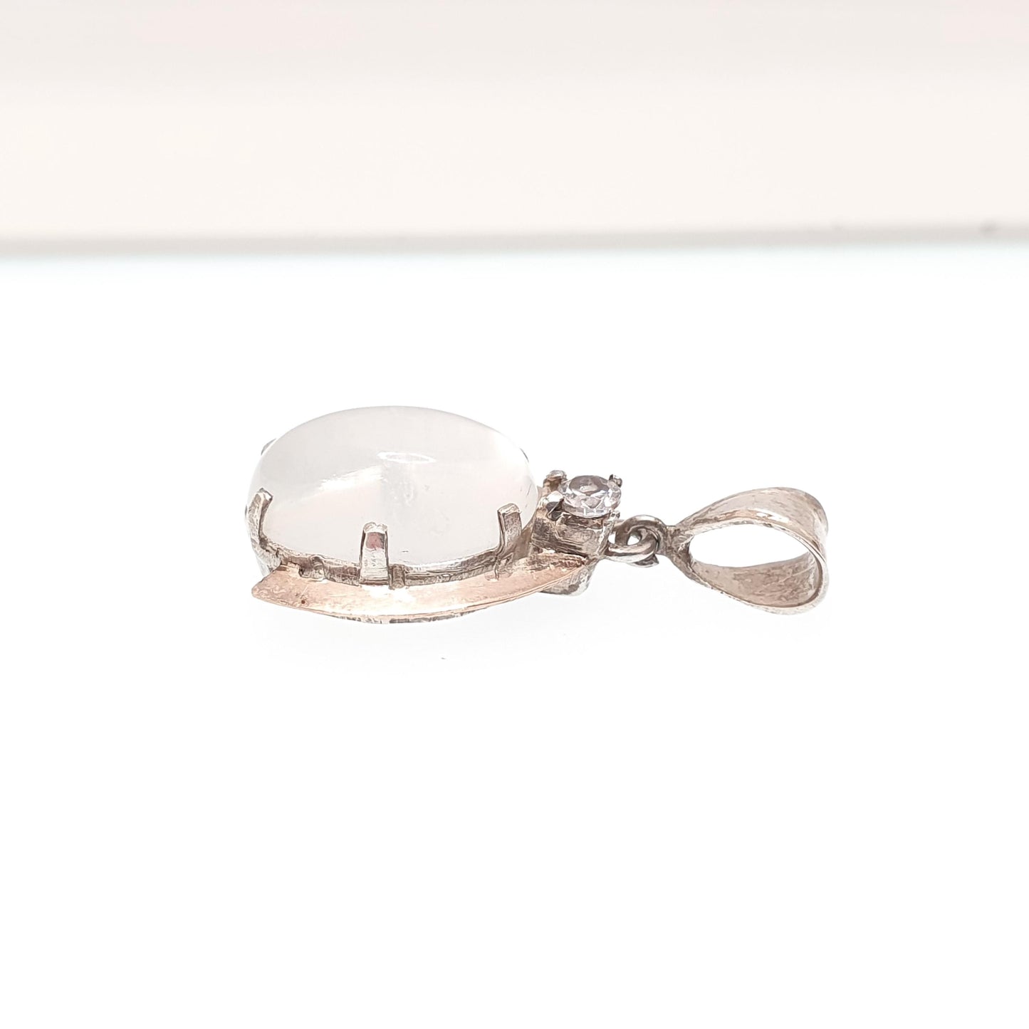 Antique Solid Silver Moonstone Wishbone Necklace Pendant Victorian Diamond Paste White Adularescence Jewelry Jewellery