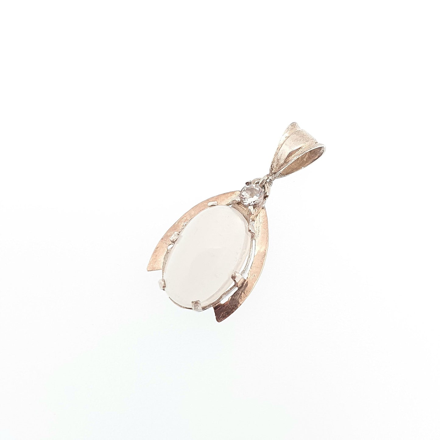 Antique Solid Silver Moonstone Wishbone Necklace Pendant Victorian Diamond Paste White Adularescence Jewelry Jewellery