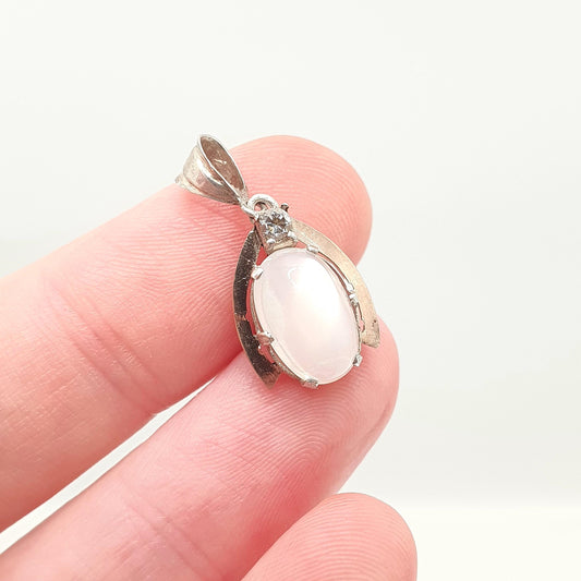 Antique Solid Silver Moonstone Wishbone Necklace Pendant Victorian Diamond Paste White Adularescence Jewelry Jewellery