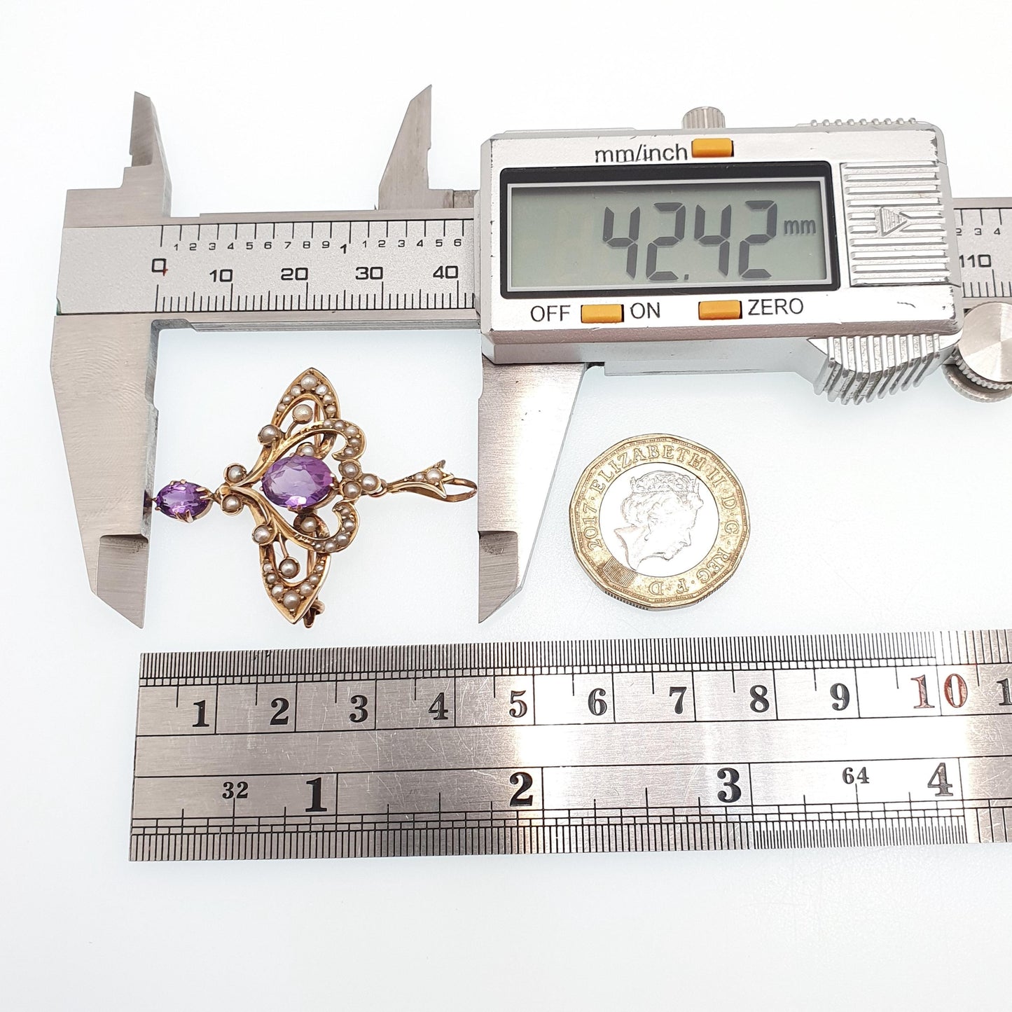 Antique 9ct 9k Gold Amethyst Pendant Seed Pearl Necklace Brooch Edwardian Solid 375 Openwork Vintage Jewellery Jewelry