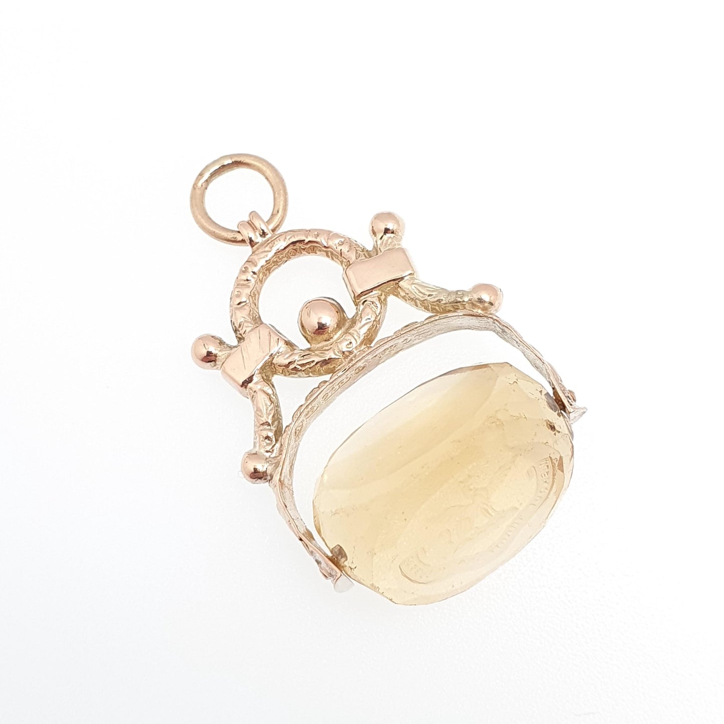 Antique Griffin 9ct 9k Gold Citrine Spinner Intaglio Fob Pendant Necklace Georgian & Victorian Follow You Own Desire Jewelry