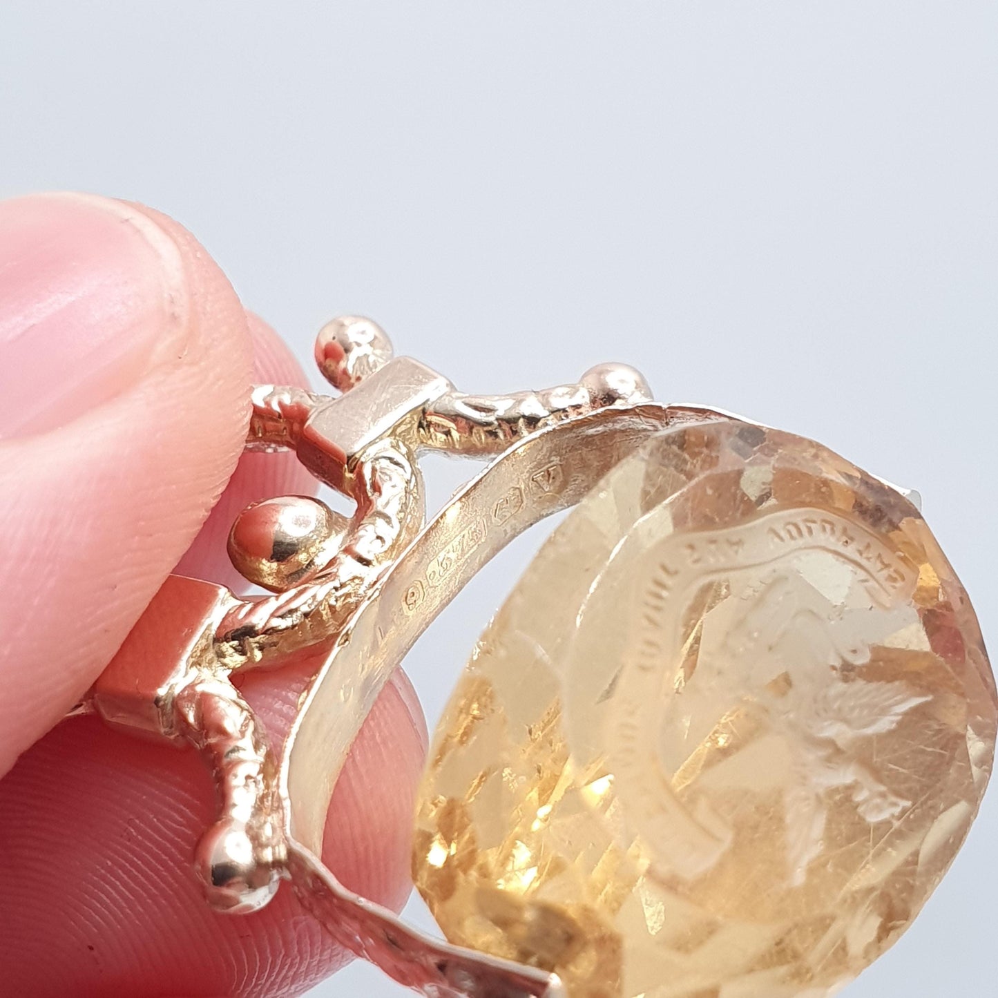 Antique Griffin 9ct 9k Gold Citrine Spinner Intaglio Fob Pendant Necklace Georgian & Victorian Follow You Own Desire Jewelry