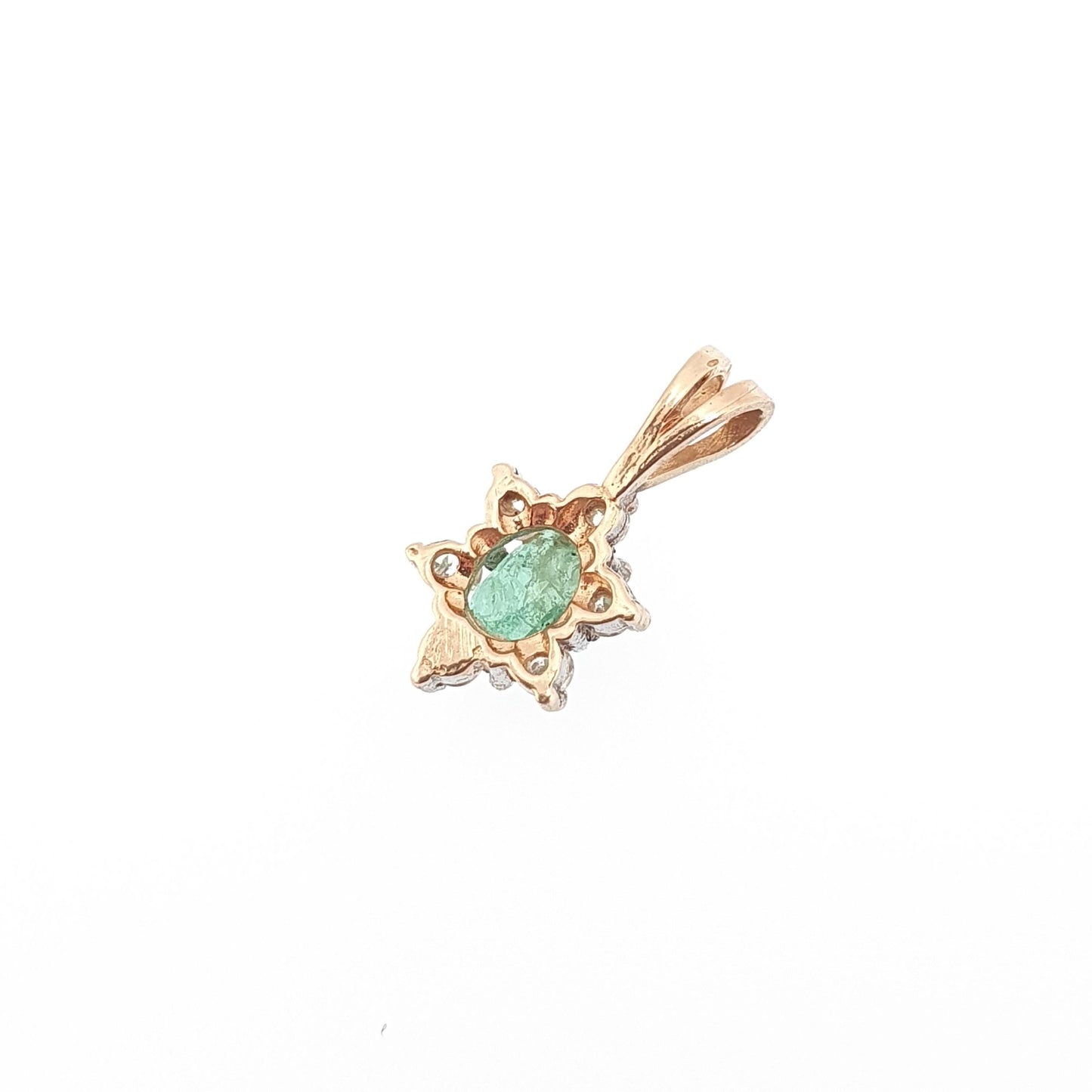 Vintage 9ct Gold Emerald Pendant Solid 375 9k CZ Cluster Small Real Gemstone Necklace Jewelry Jewellery