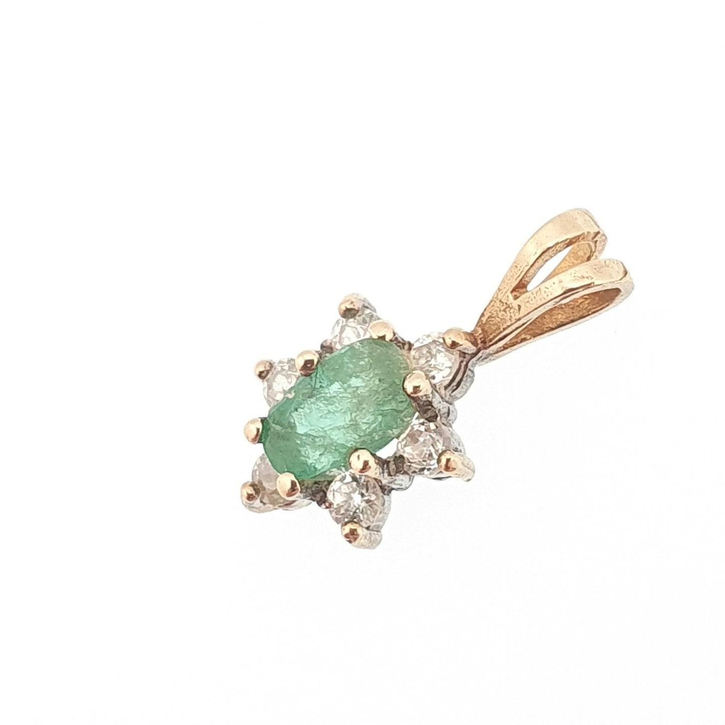 Vintage 9ct Gold Emerald Pendant Solid 375 9k CZ Cluster Small Real Gemstone Necklace Jewelry Jewellery