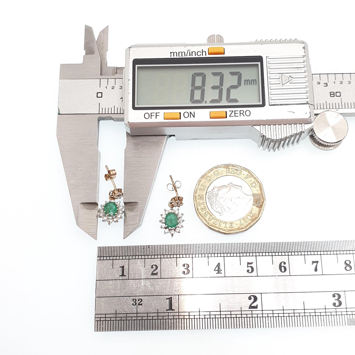 Vintage 9ct Gold Emerald Earrings CZ Cluster Halo Solid 9k 375 Oval Cut Stud Drop Genuine Gemstone Jewelry Jewellery