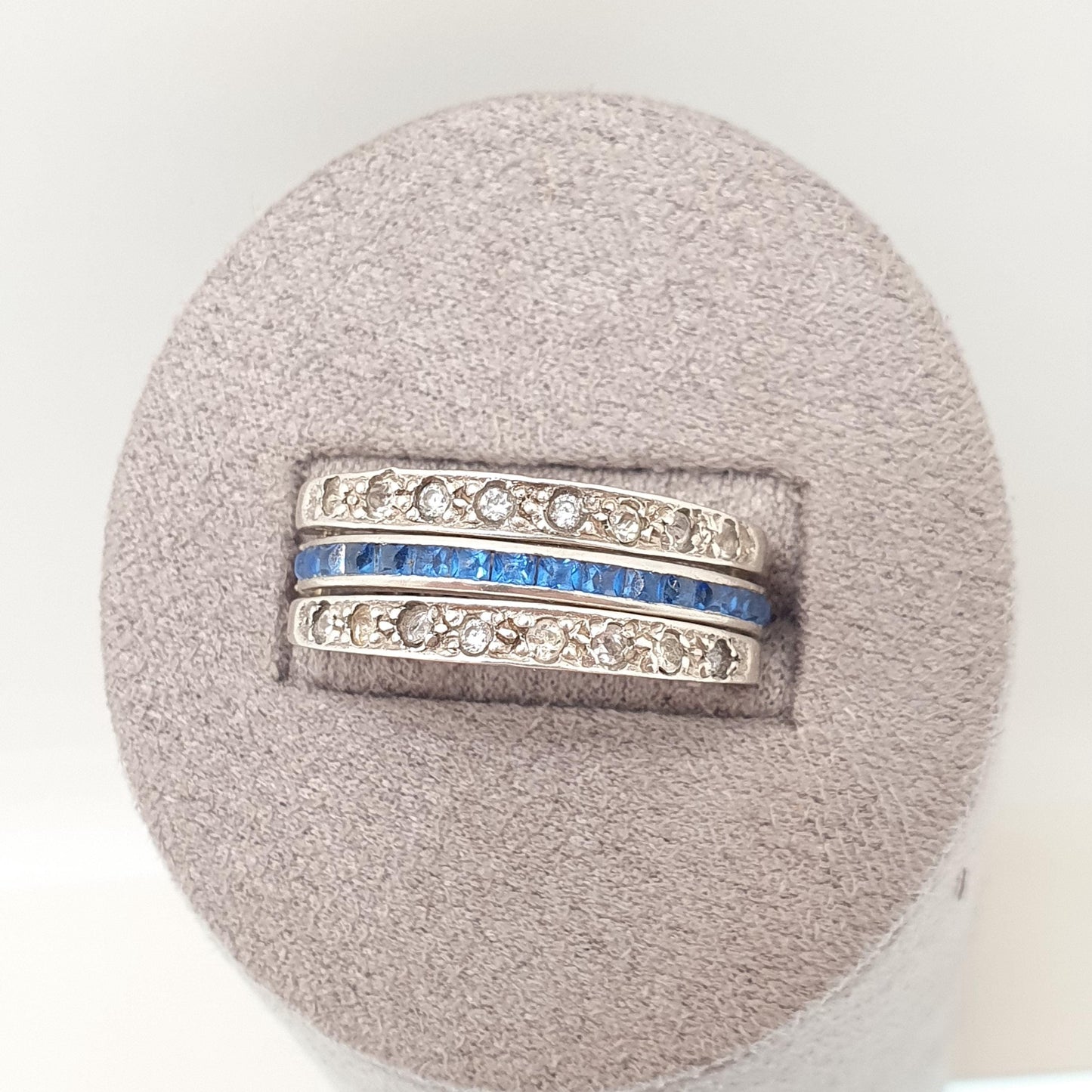Antique Day & Night Ring Solid Silver Paste Art Deco Channel Set Blue Sapphire Ruby and Diamond Pastes Hinged Folding Jewelry