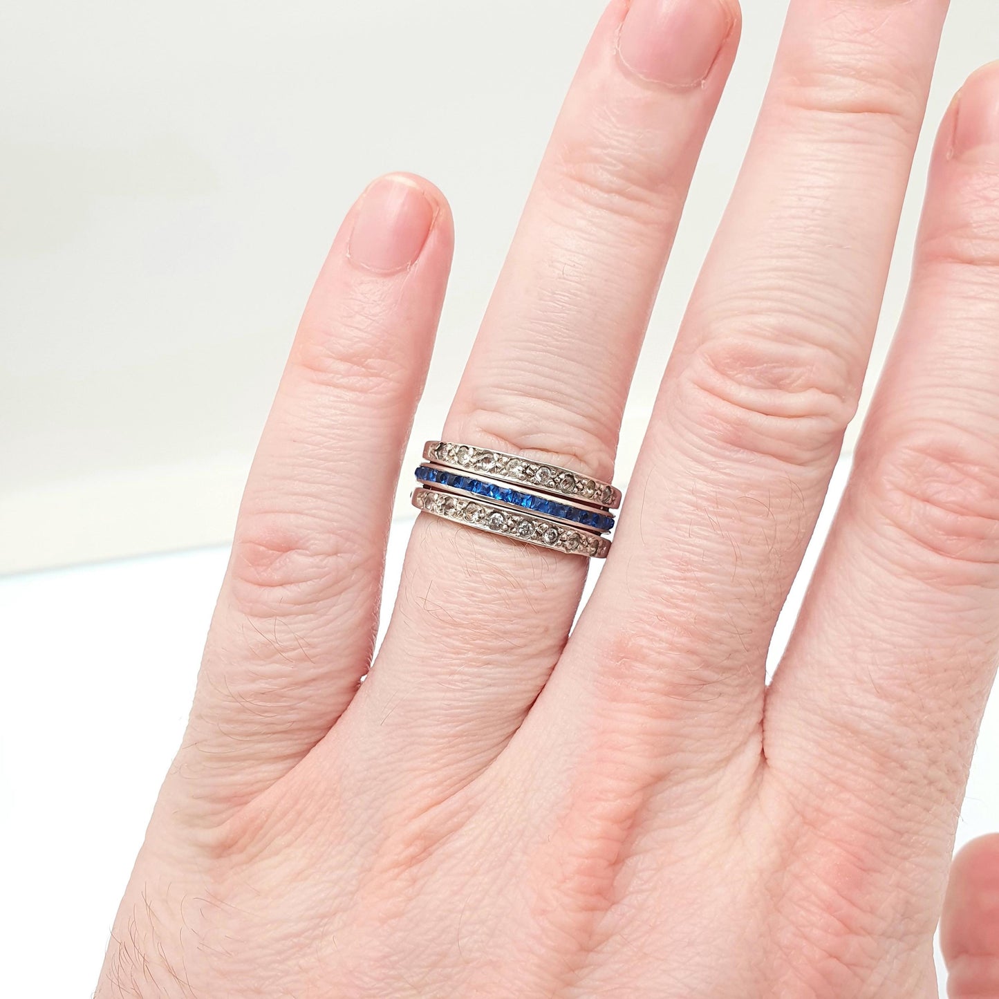 Antique Day & Night Ring Solid Silver Paste Art Deco Channel Set Blue Sapphire Ruby and Diamond Pastes Hinged Folding Jewelry