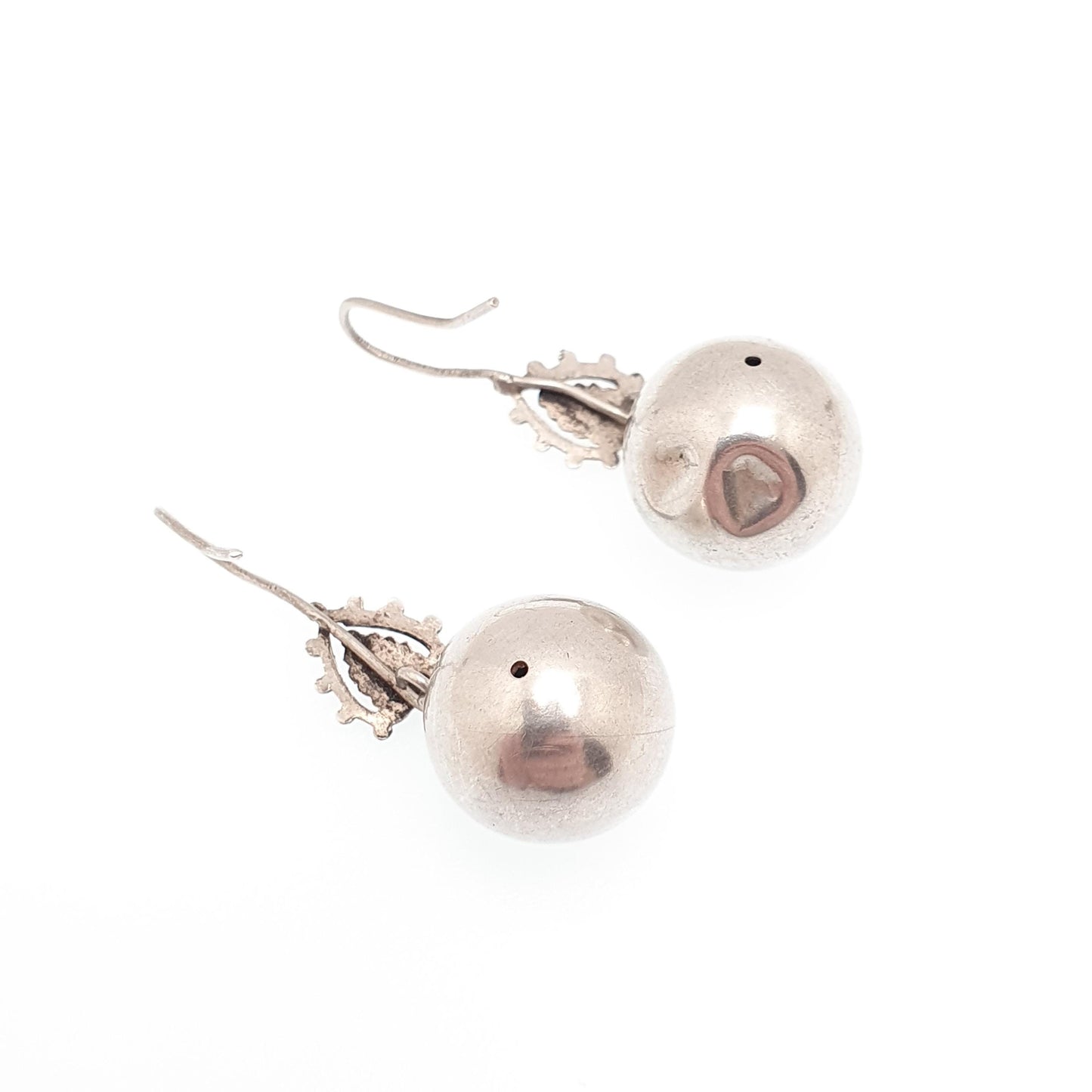 Antique Solid Silver Victorian Ball Earrings Hook Hanging Bead Hook Dangle Drop Genuine 1800s Vintage Jewelry Jewellery