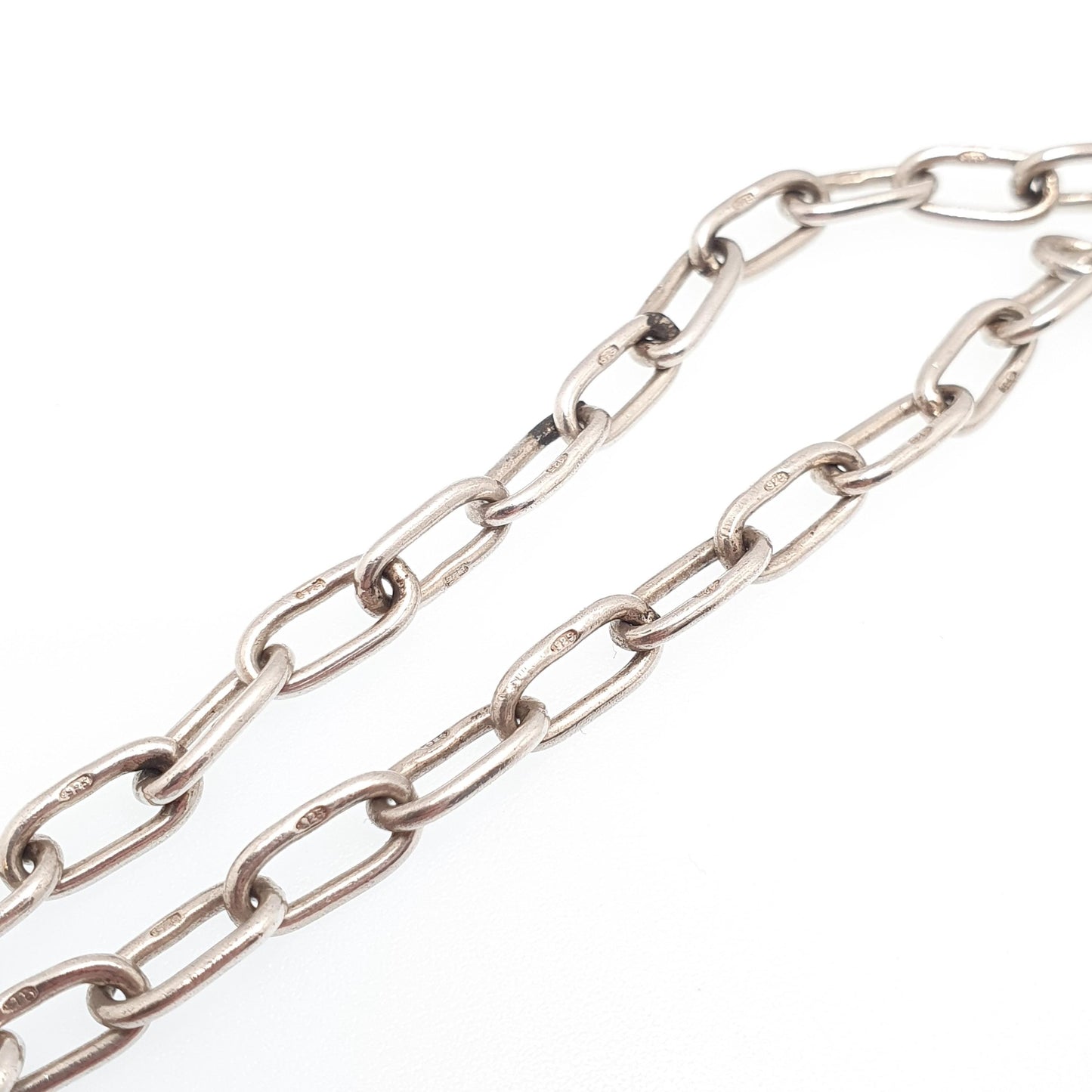 Antique Victorian Sterling Silver Chain Necklace Large Oval Cable Link Long Vintage Dog Clip 65cm 25.5" 26.91g