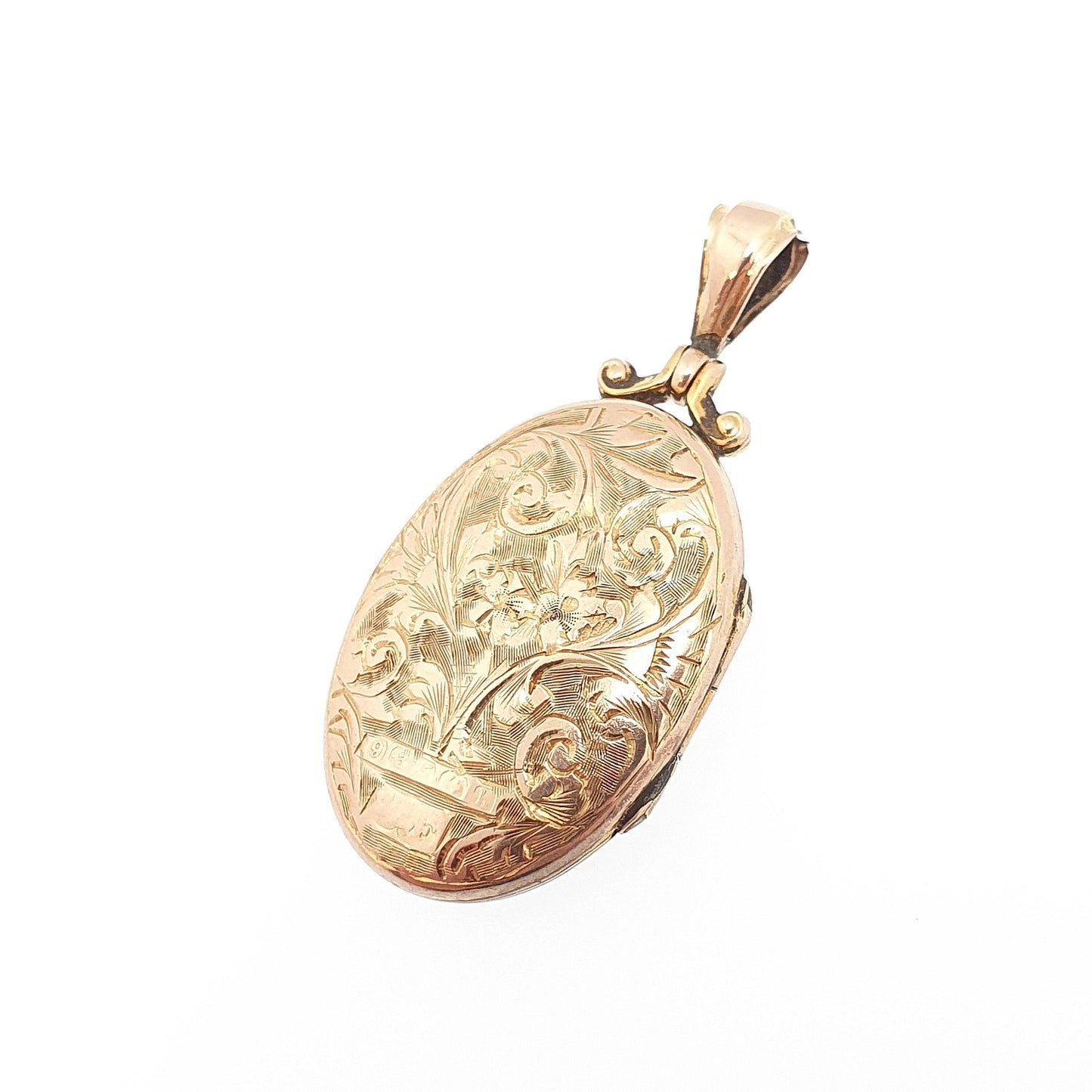 Antique Solid 9k 375 Gold Locket Oval 1907 Hallmark Shield Engraved All 9ct 9kt Gold Necklace Photo Picture Pendant Jewelry Jewellery