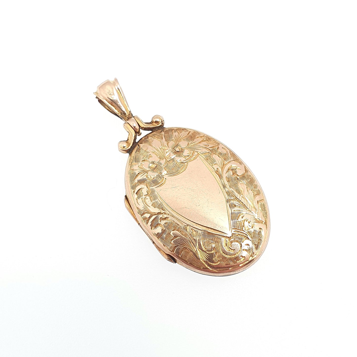 Antique Solid 9k 375 Gold Locket Oval 1907 Hallmark Shield Engraved All 9ct 9kt Gold Necklace Photo Picture Pendant Jewelry Jewellery