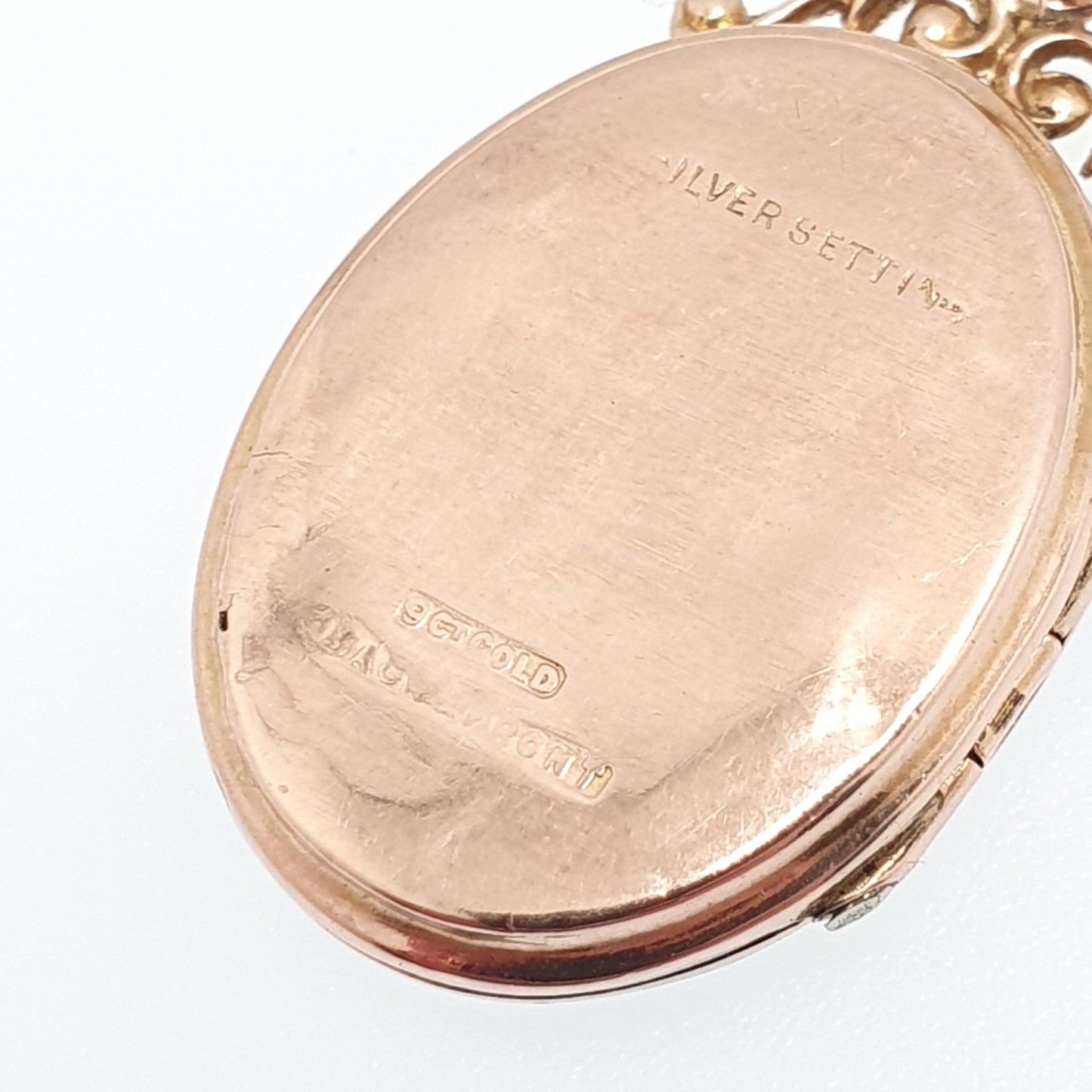 Antique 9ct 9k Rose Gold Diamond Locket Pendant Star Oval Solid 375 Back & Front Silver Setting Necklace Jewelry Jewellery