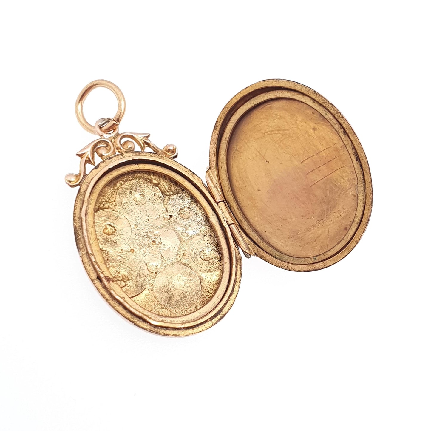 Antique 9ct 9k Rose Gold Diamond Locket Pendant Star Oval Solid 375 Back & Front Silver Setting Necklace Jewelry Jewellery