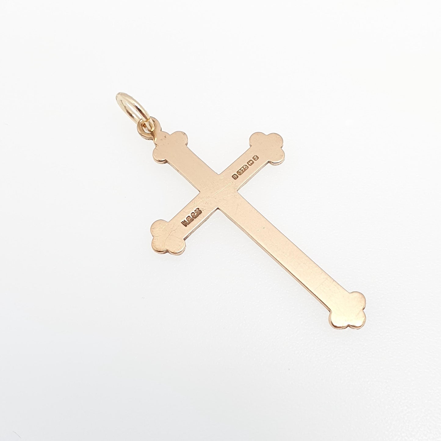 Vintage 9ct 9k Gold Crucifix Pendant Bulbed Cross Necklace Large Solid 9kt Necklace Jewellery Jewelry