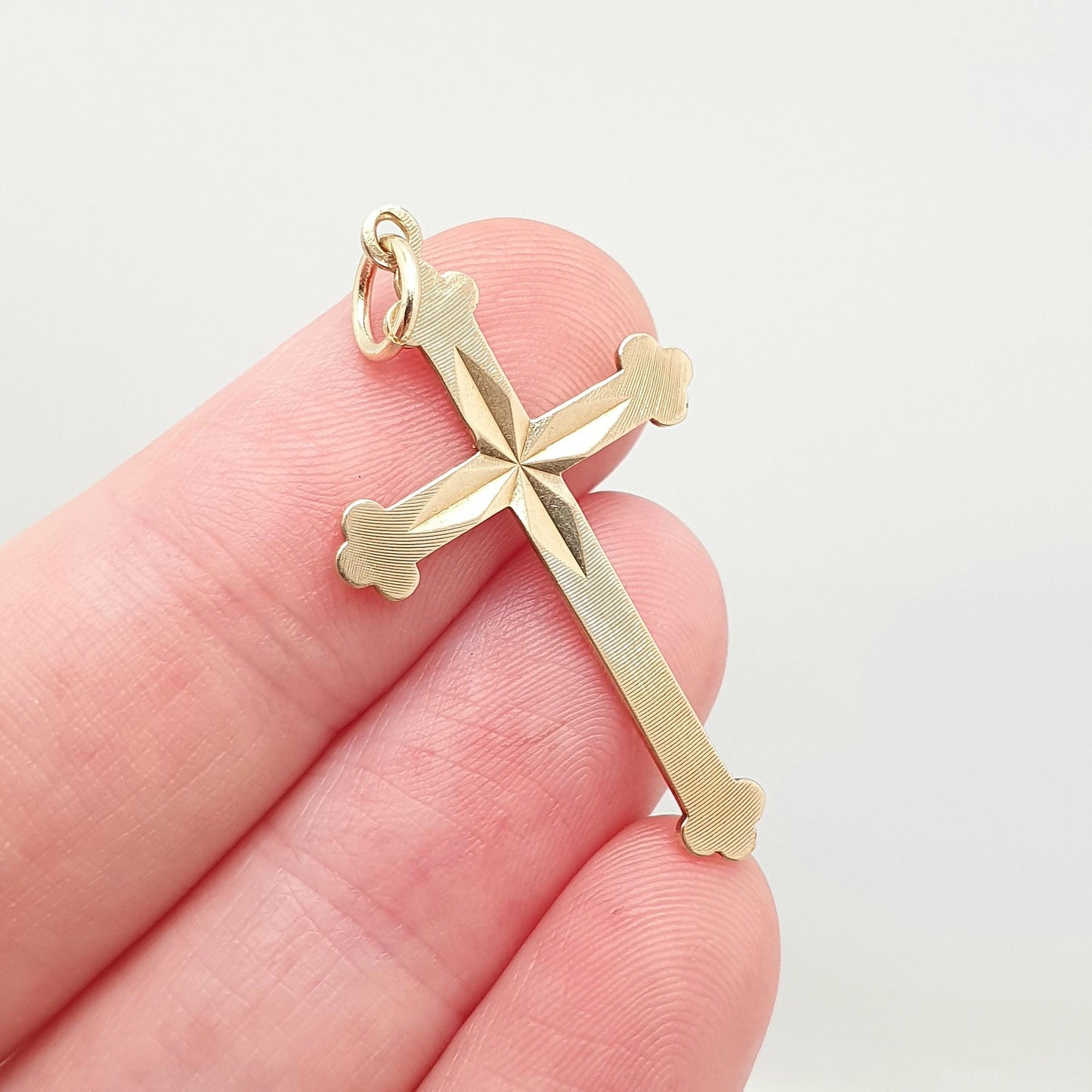 Vintage 9ct 9k Gold Crucifix Pendant Bulbed Cross Necklace Large Solid 9kt Necklace Jewellery Jewelry