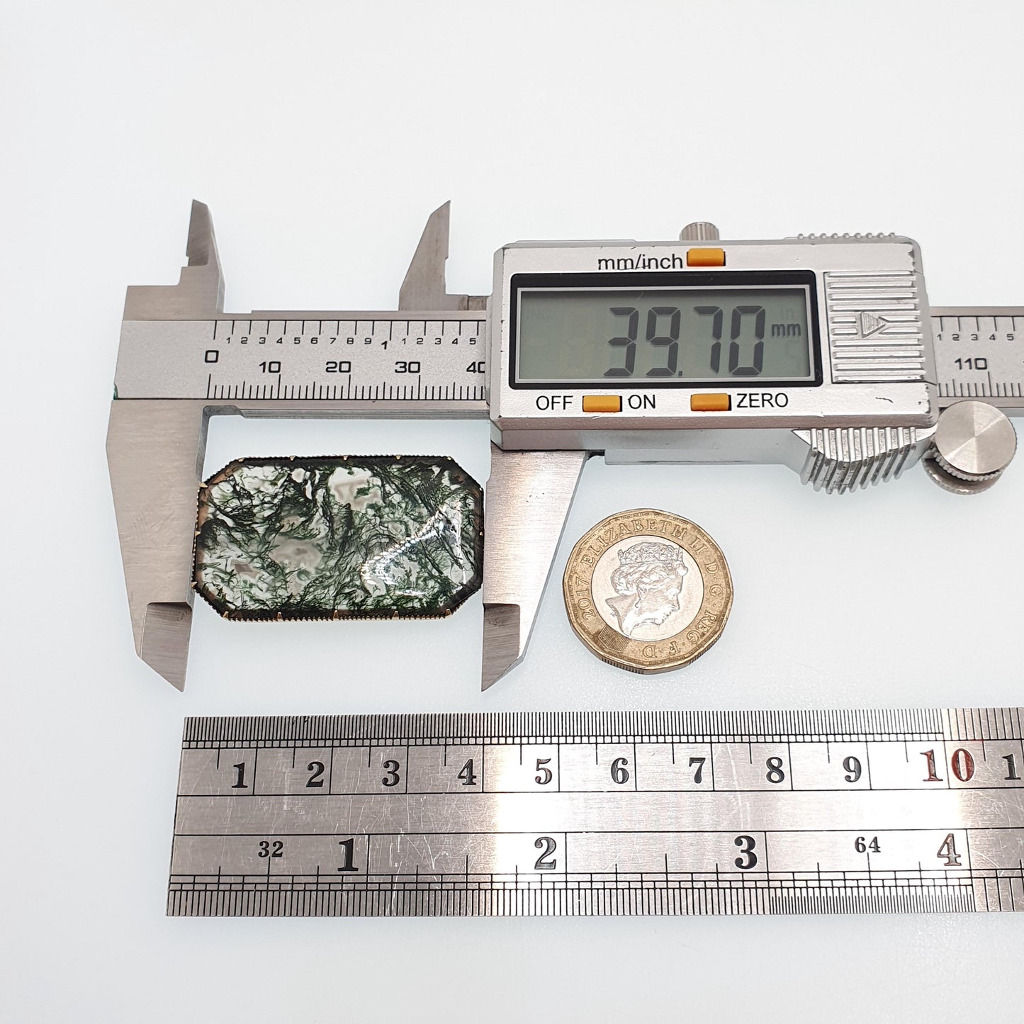 Antique Victorian 14k Gold Moss Agate Brooch Natural Quartz Veined Large Big Solid 14kt 585 Pin Jewelry Jewellery