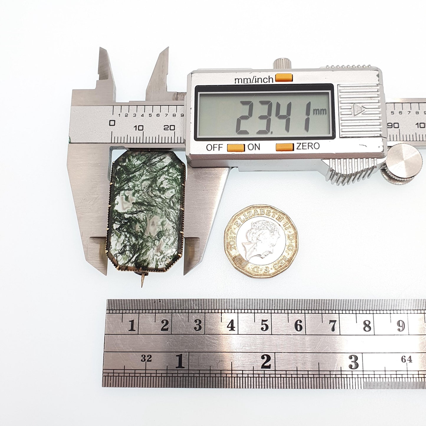 Antique Victorian 14k Gold Moss Agate Brooch Natural Quartz Veined Large Big Solid 14kt 585 Pin Jewelry Jewellery