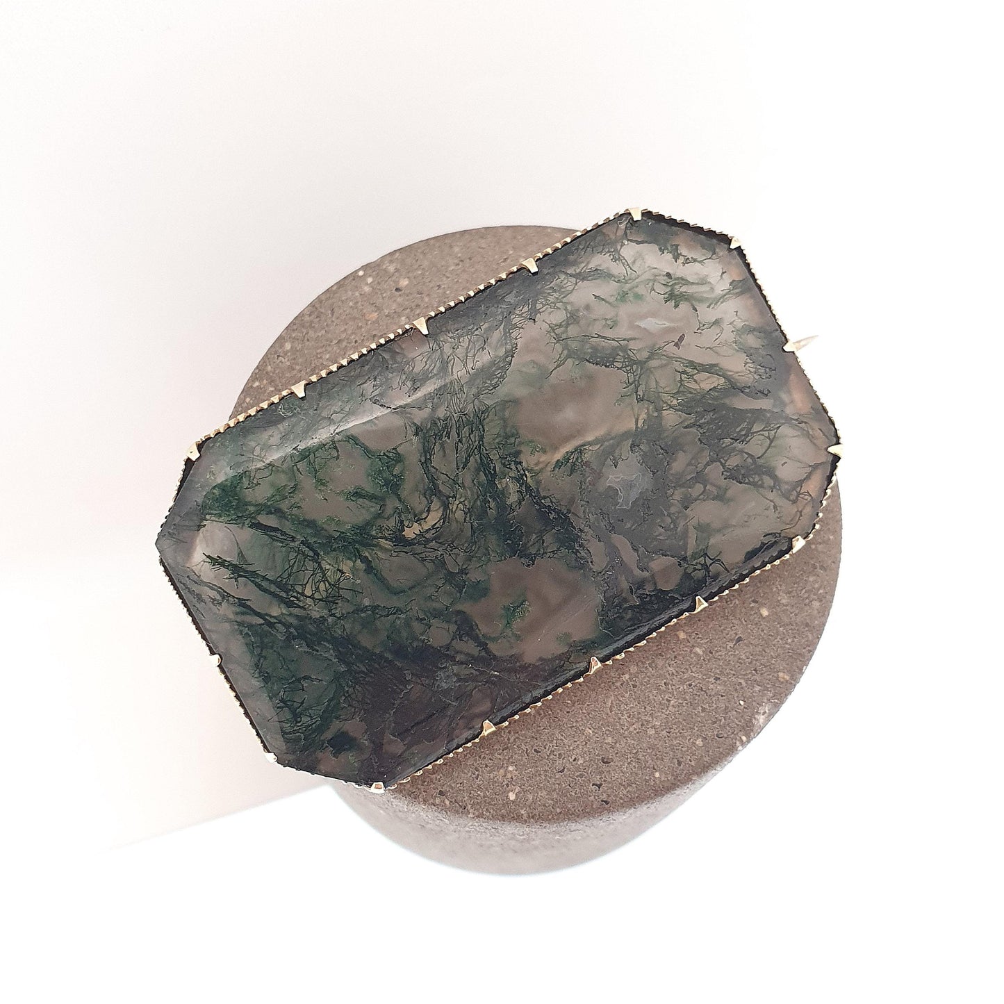 Antique Victorian 14k Gold Moss Agate Brooch Natural Quartz Veined Large Big Solid 14kt 585 Pin Jewelry Jewellery