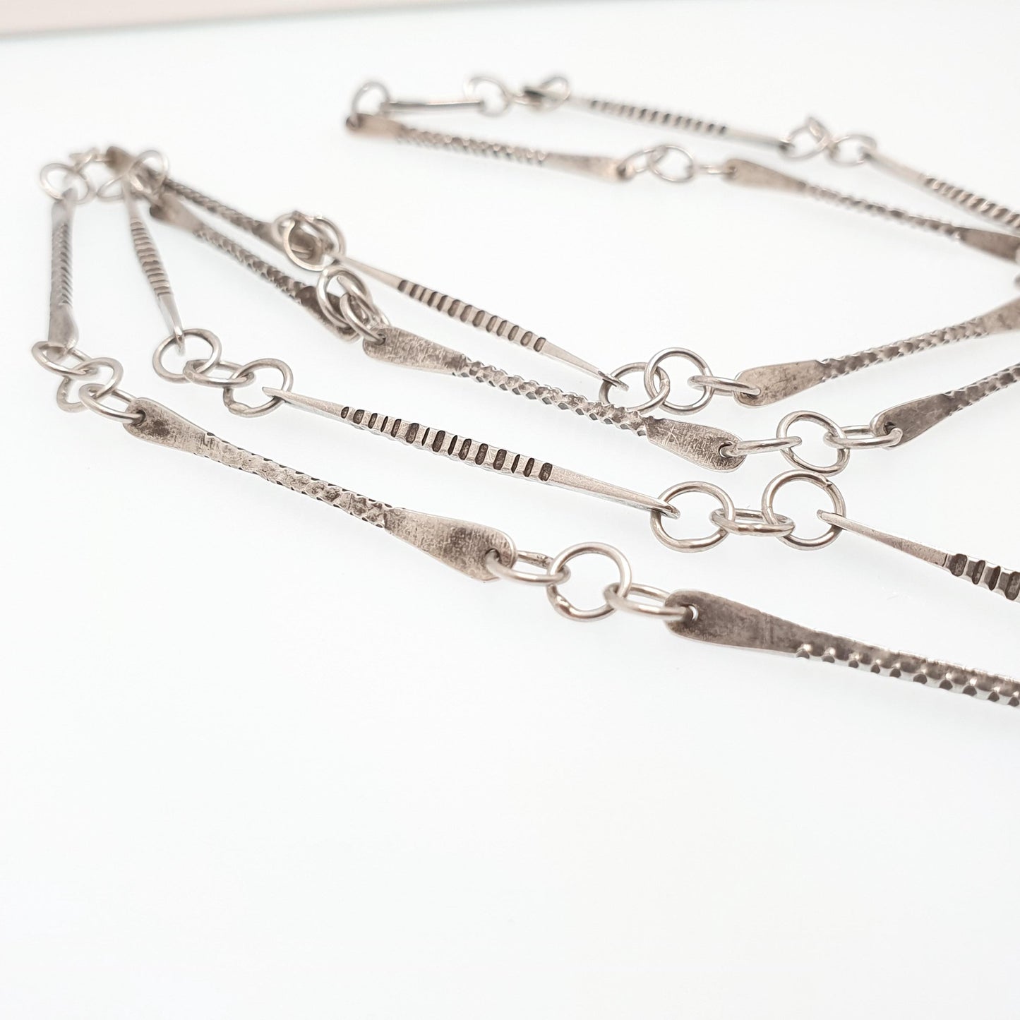 Antique Arts and Crafts Solid Silver Chain Necklace Victorian Bar & Rolo Link 74cm 29.1" 16.01g Long Womens Jewellery Jewelry