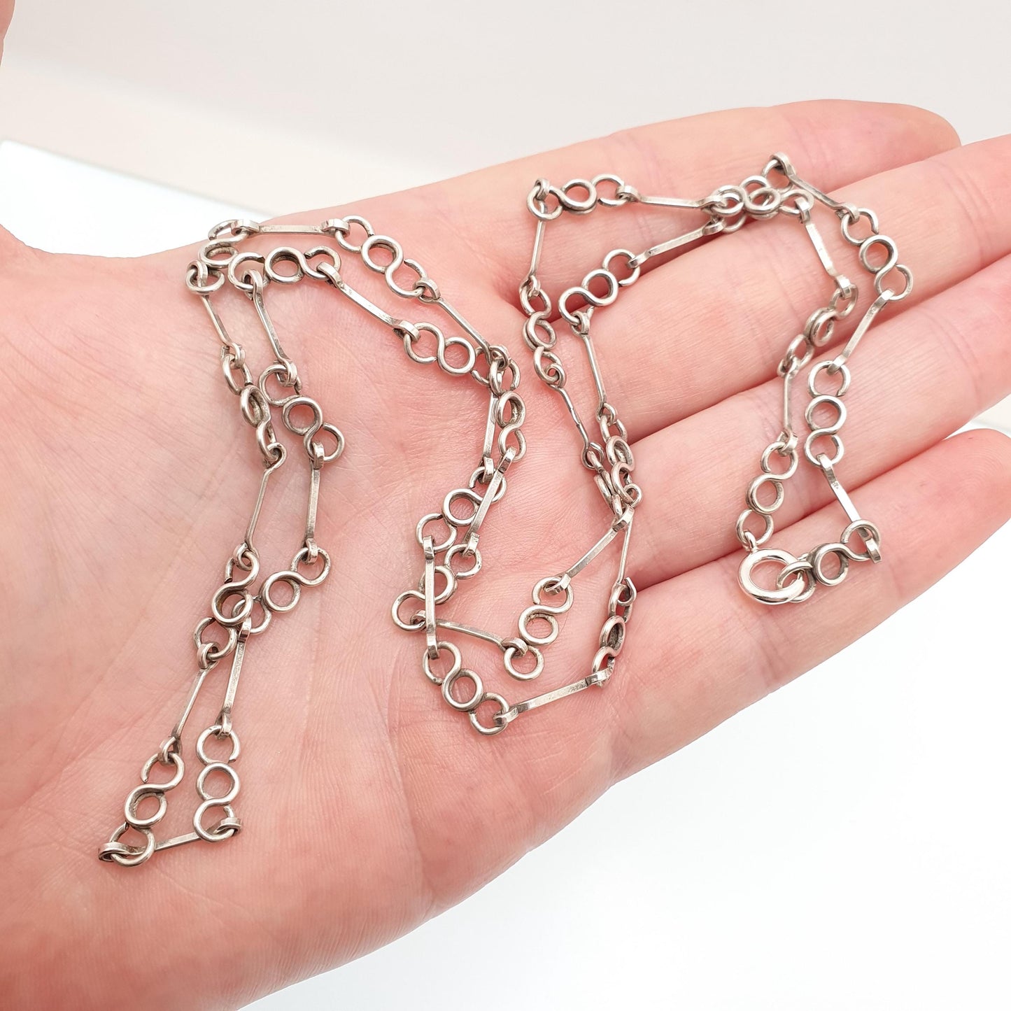 Antique Solid Silver Chain Necklace Arts and Crafts Victorian Round Rolo Link 68cm 26.7" 14.67g Long Womens Jewellery Jewelry