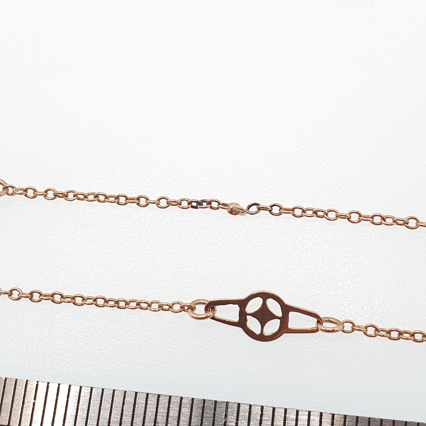 Antique 9ct 9k Rose Gold Chain Necklace Target & Bead Ball Edwardian 1900s 43cm 16.9" 2.30g Solid 9kt Vintage